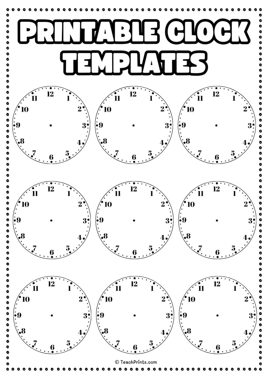 Free Printable Blank Clock Worksheets