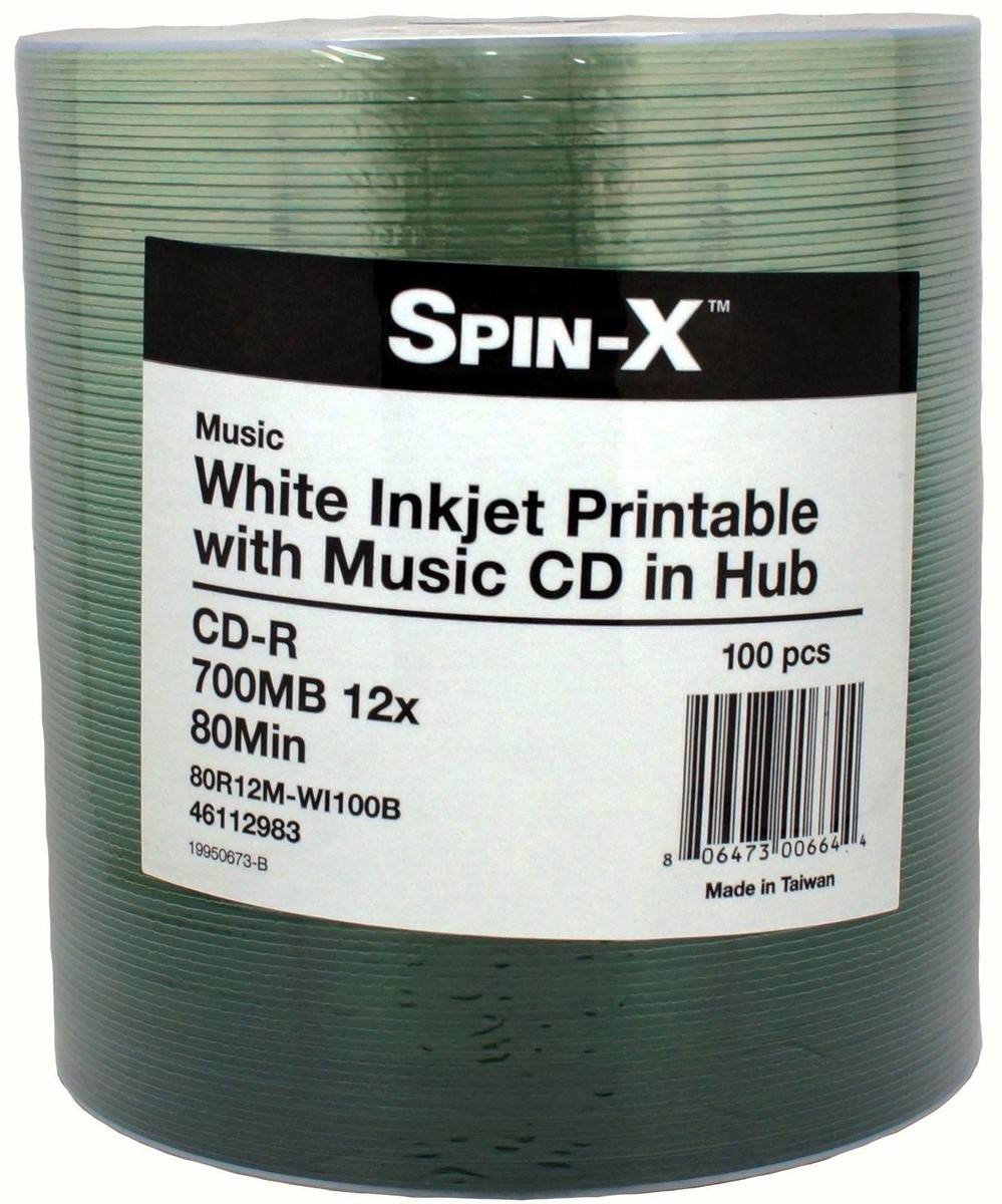 100 PK Spin X Digital Audio CD R DA Music White Inkjet Printable 