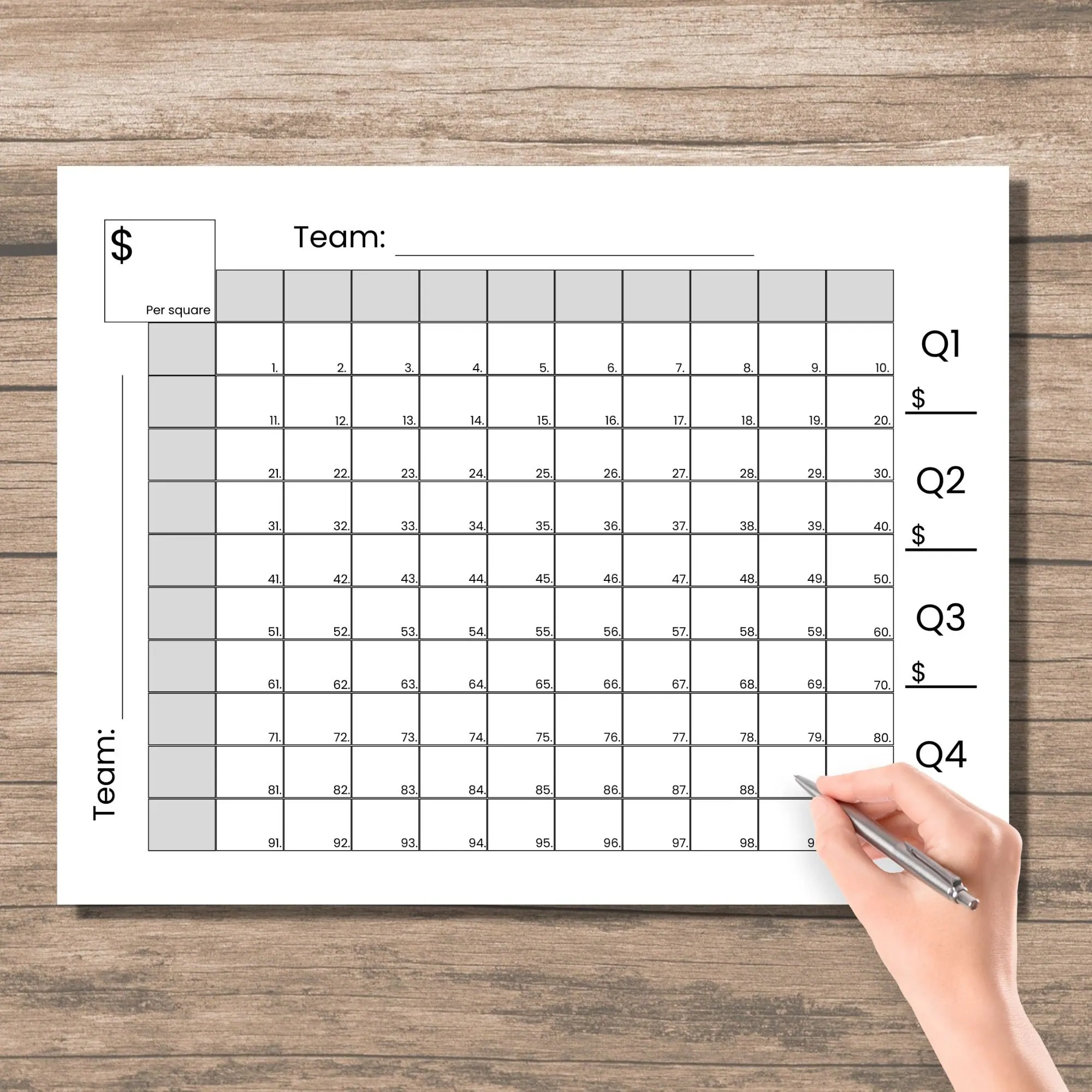100 Squares Game Blank Template For Fundraisers Sports Games And 
