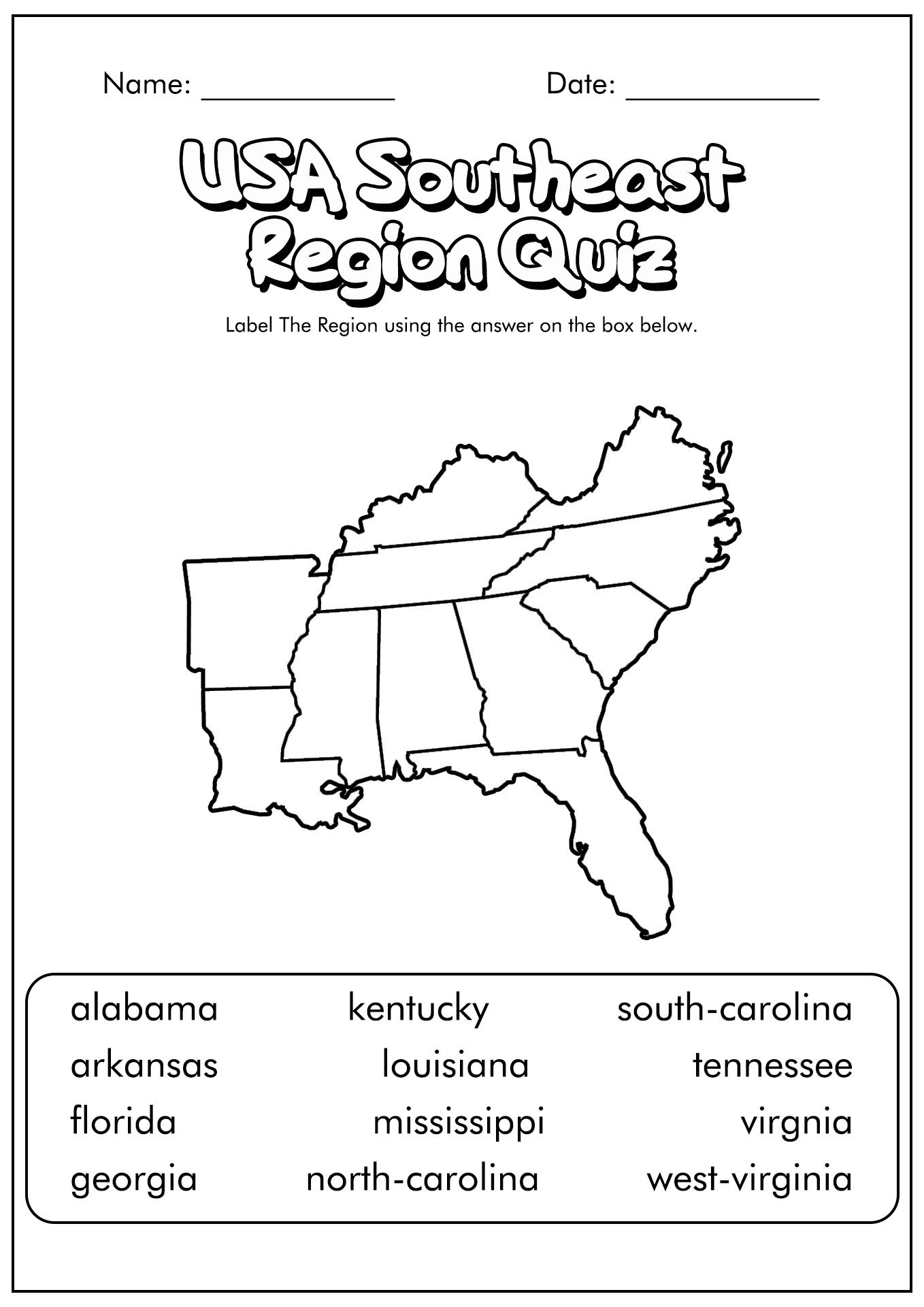 Southeast Us Blank Map Printable