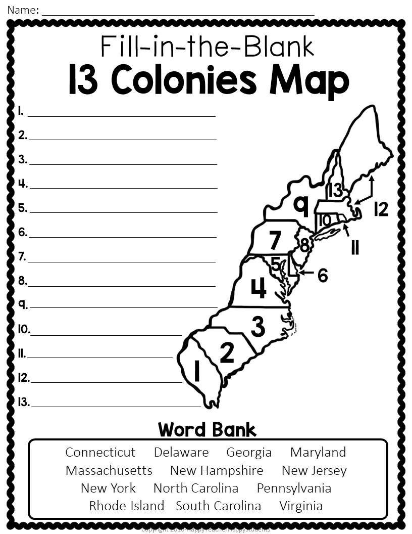 Printable Blank 13 Colonies Map