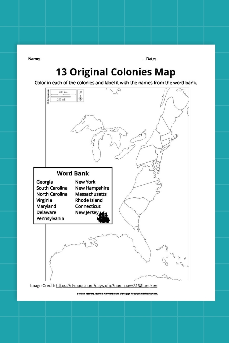 Printable 13 Colonies Blank Map