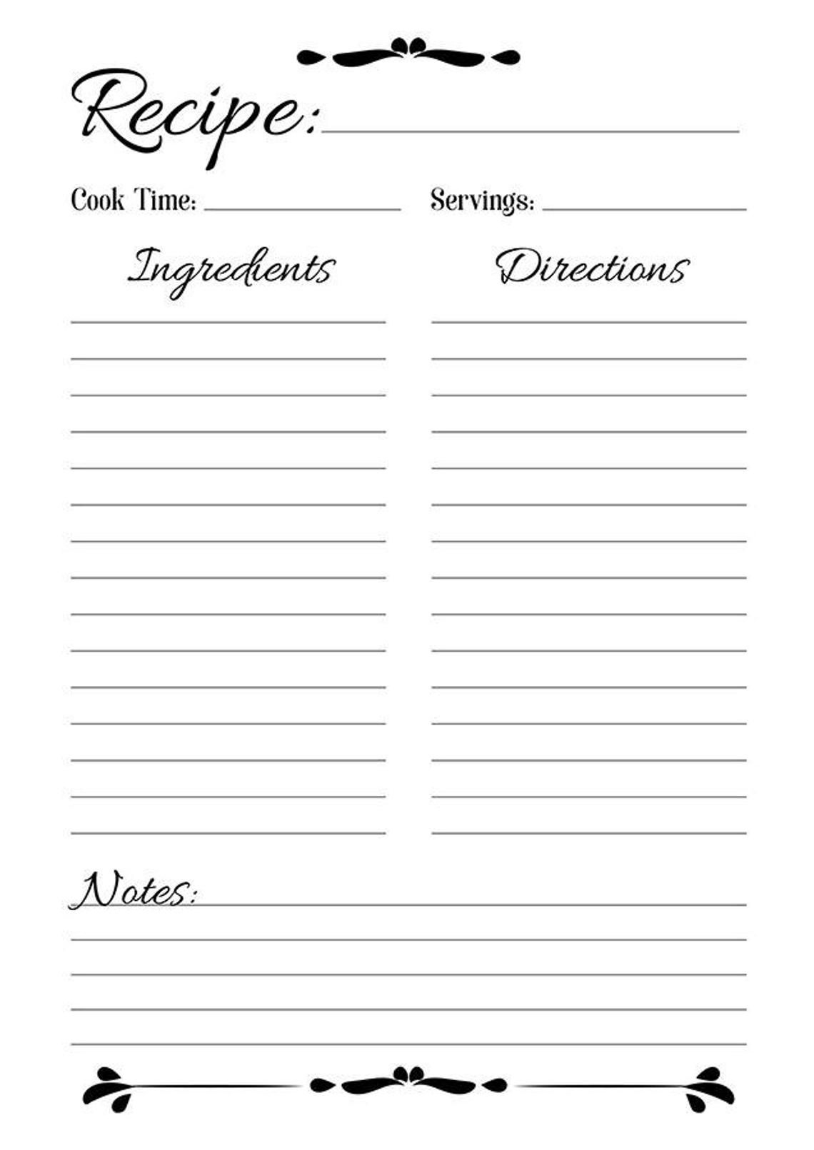 Blank Recipe Binder Pages Printable
