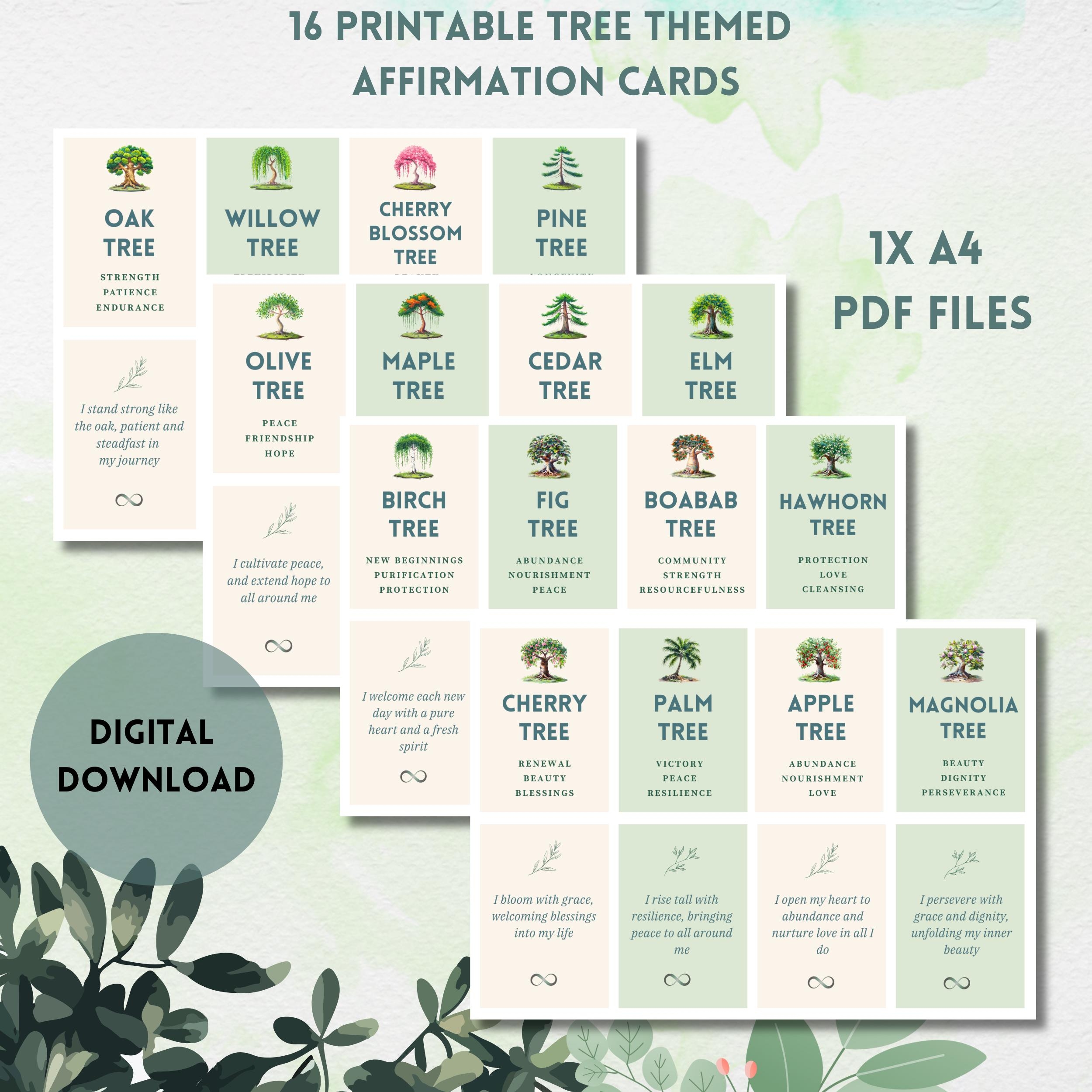 16 Printable Tree themed Affirmation Cards Positive Mindfulness 