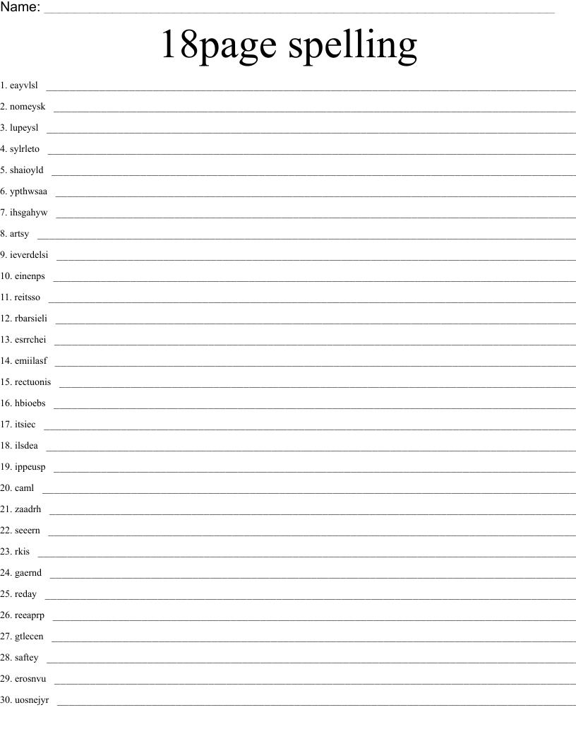 18page Spelling Word Scramble WordMint