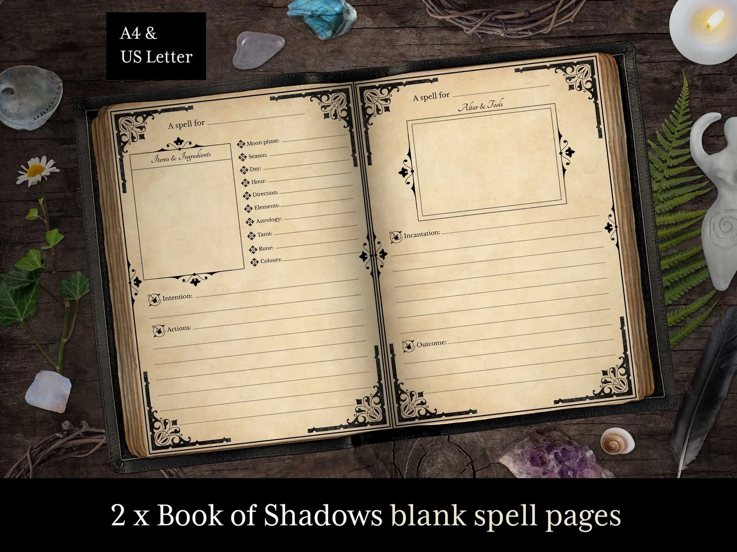 2 Book Of Shadows Blank Spell Pages For Grimoire And Witchcraft 