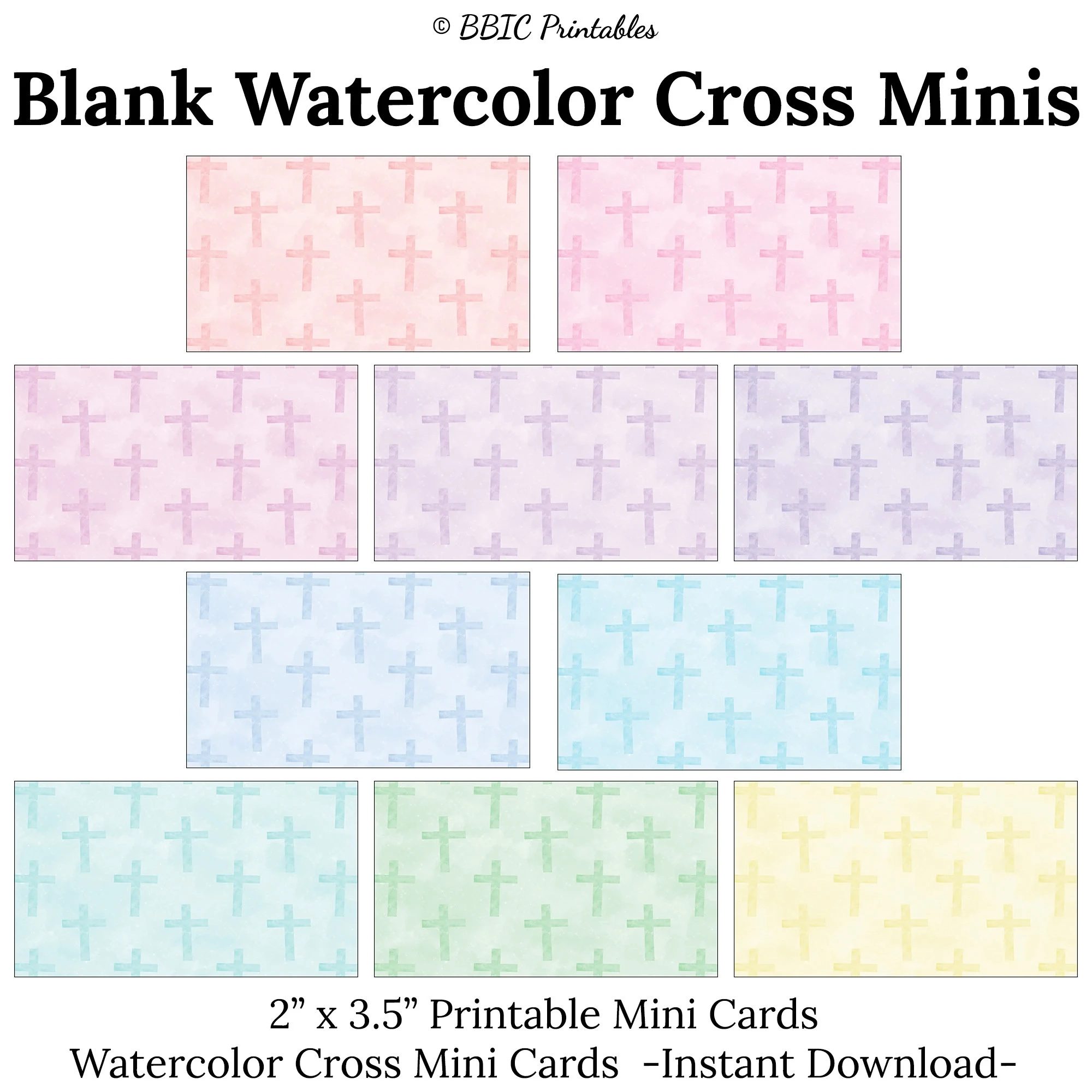 20 Blank Watercolor Cross Mini Cards DIGITAL DOWNLOAD Printable 