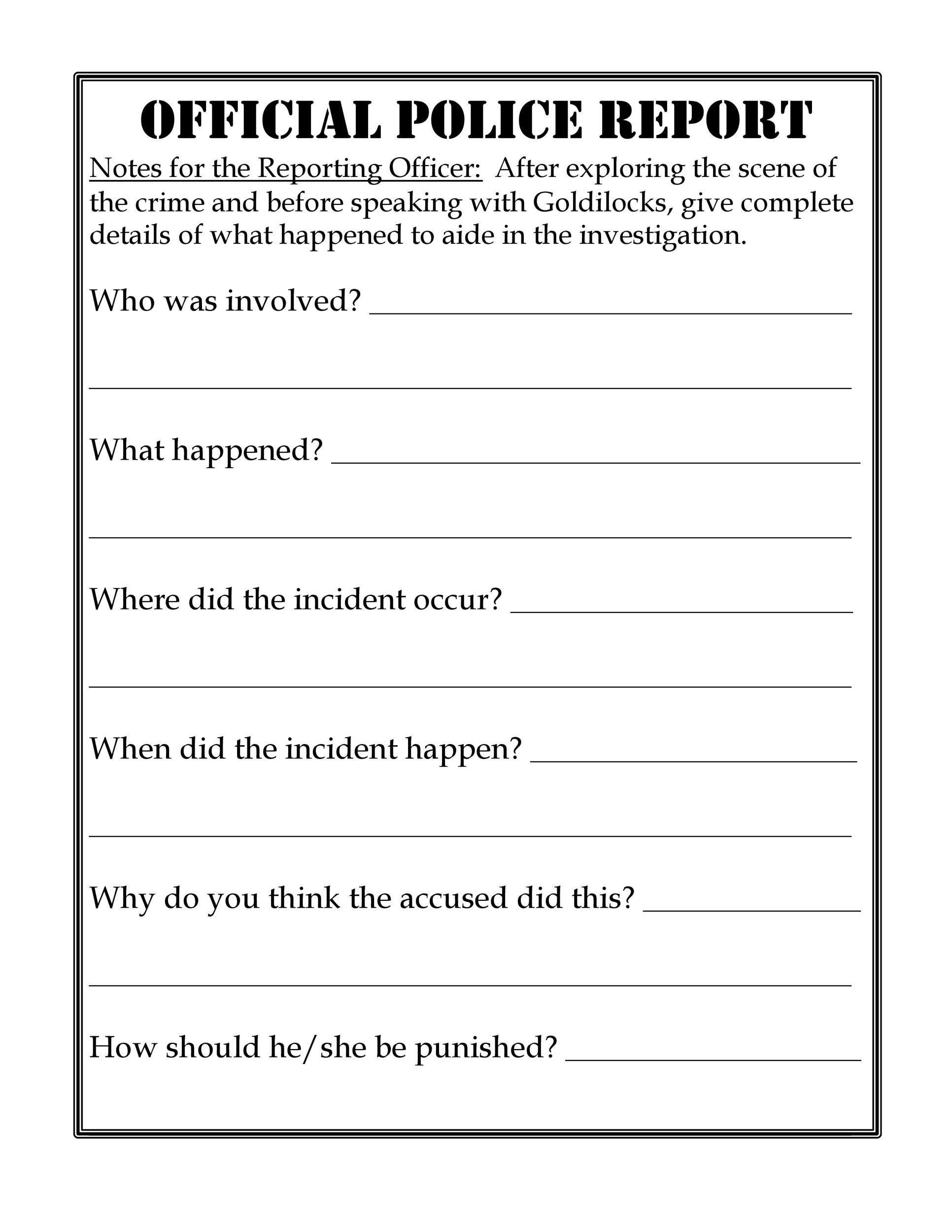 Printable Blank Police Report