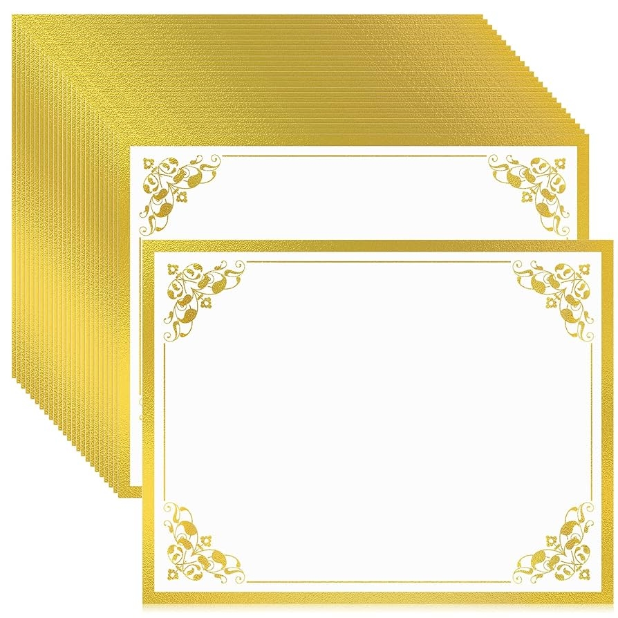 200 Sheets Blank Certificate Paper For Printing With Gold Foil 