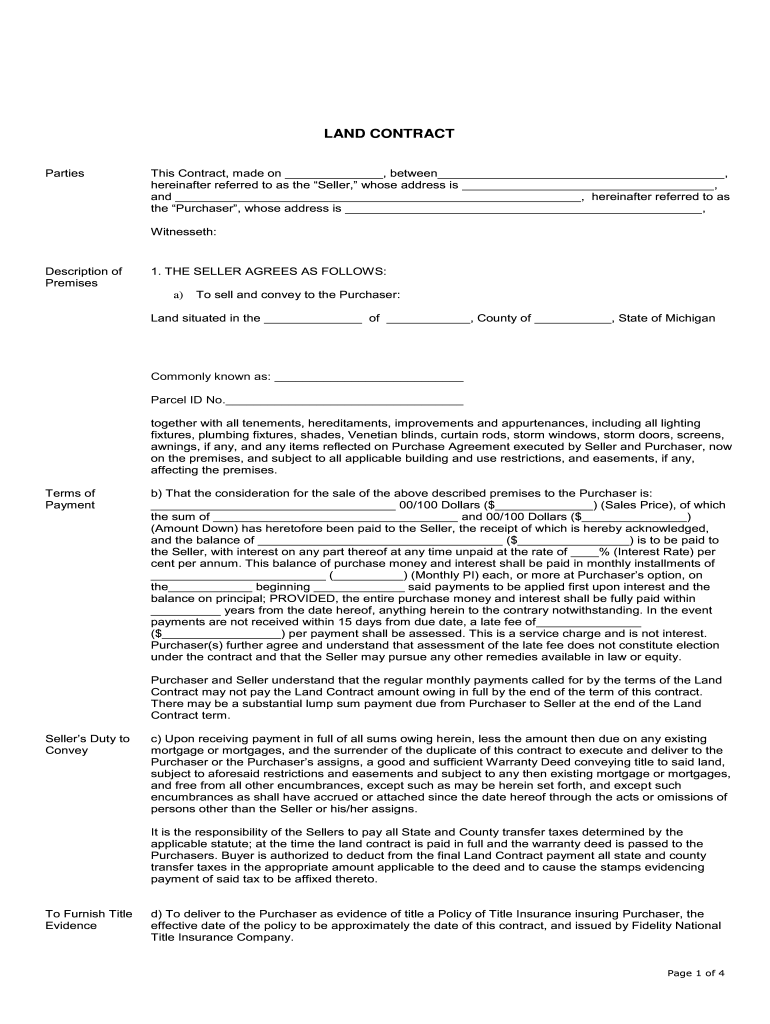 2011 2025 Form MI Land Contract Fill Online Printable Fillable 