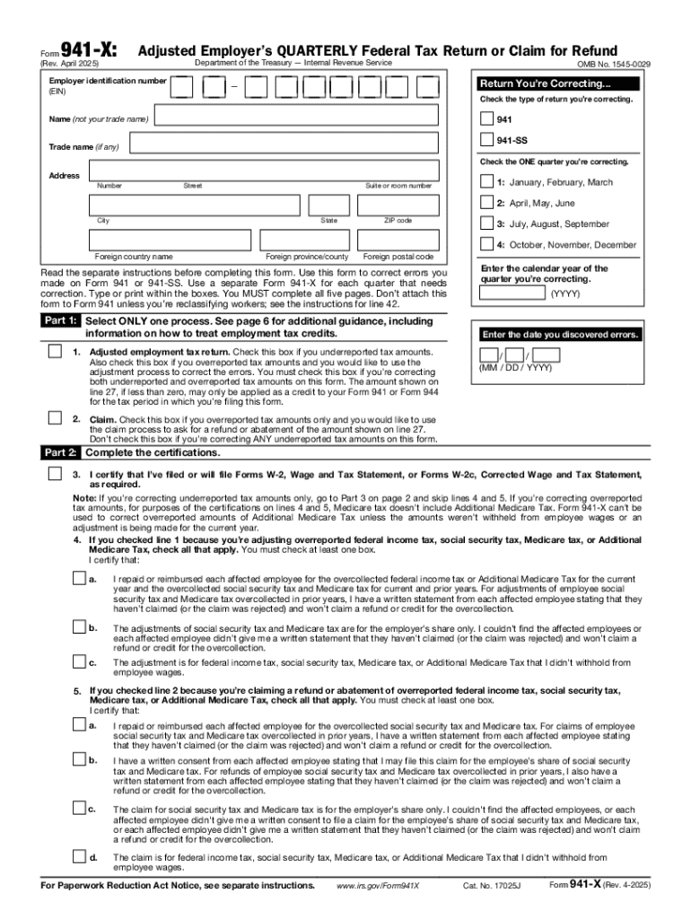 2025 Form IRS 941 X Fill Online Printable Fillable Blank 