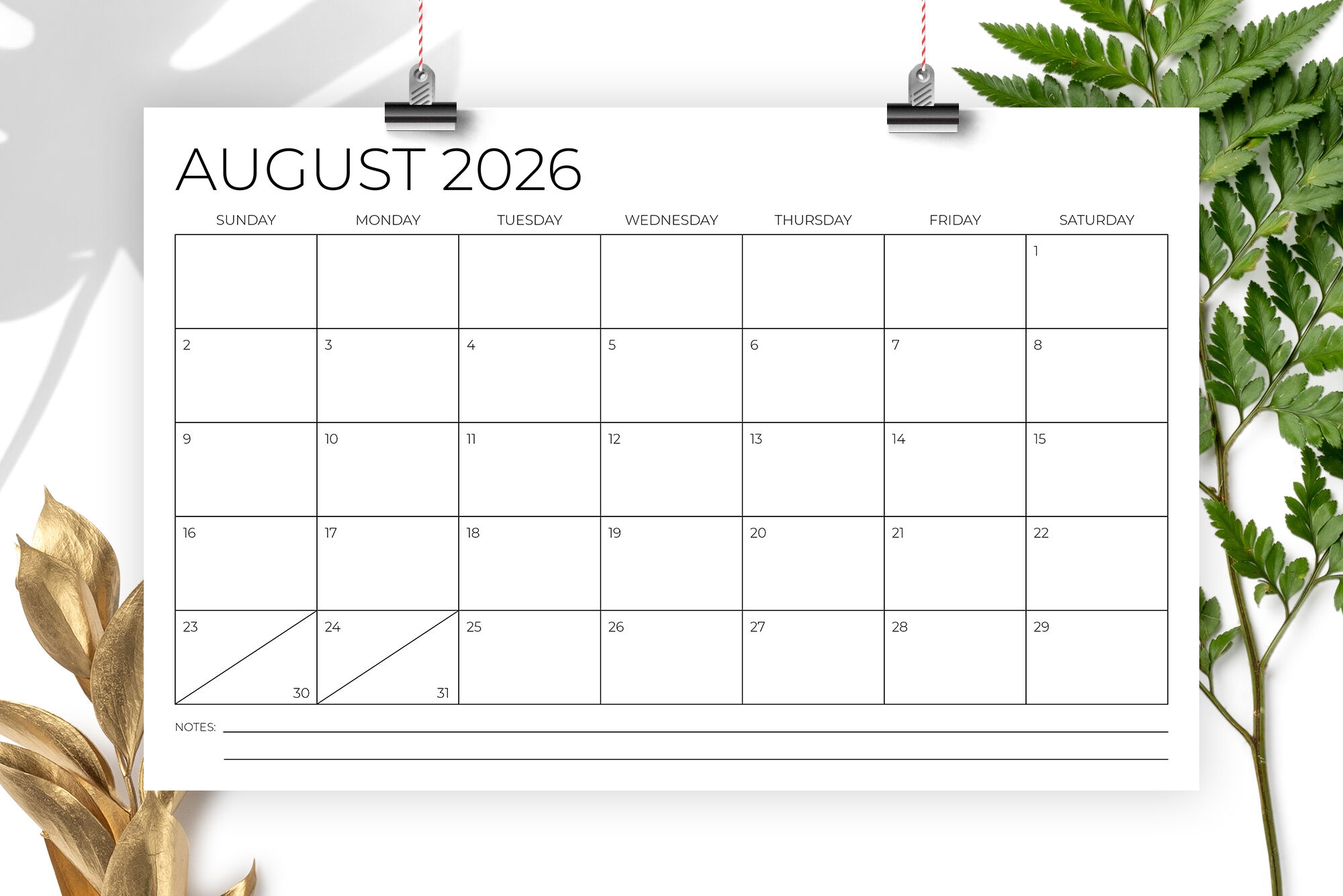 11x17 Blank Printable Calendar 2026