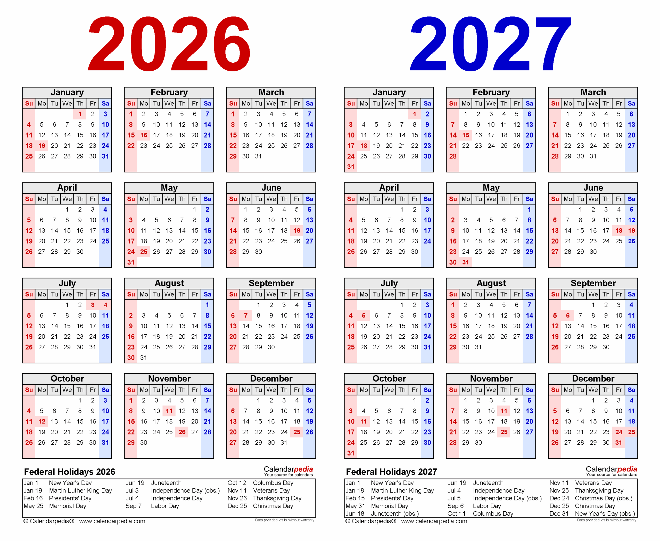 Printable Blank Calender Calendar 2026-2027