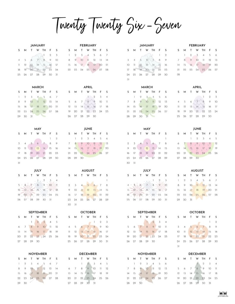 Portrait Blank Calendar Printable 2026-2027