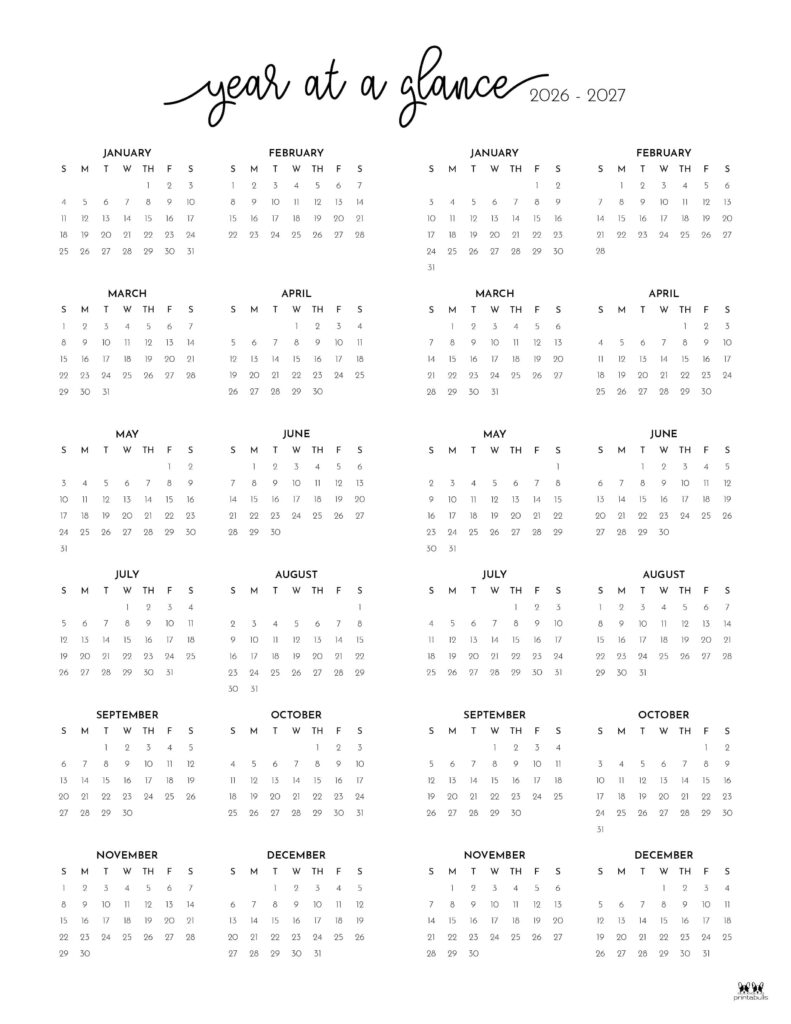 2026 2027 Two Year Calendars 10 FREE Cals Printabulls