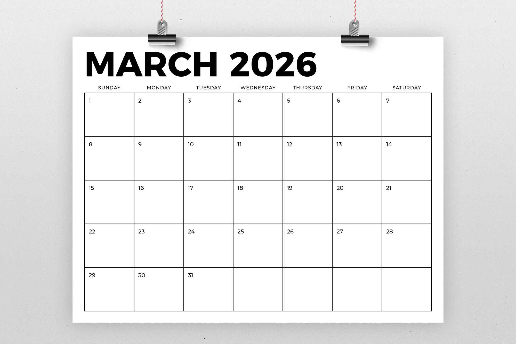 Printable 2026 Blank Calendar Templates