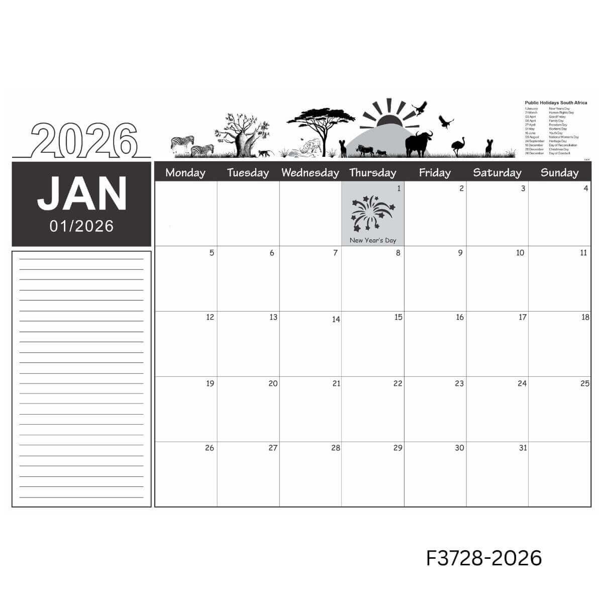 2026 A3 Desk Calendar Pad January To December RBE Stationery 