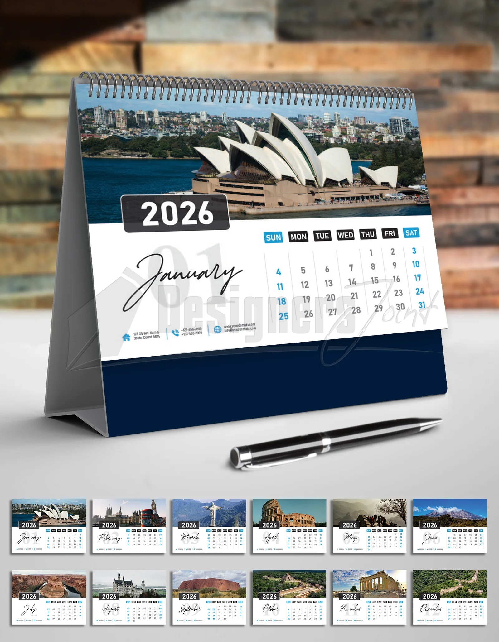 2026 Desk Calendar Blank Printable