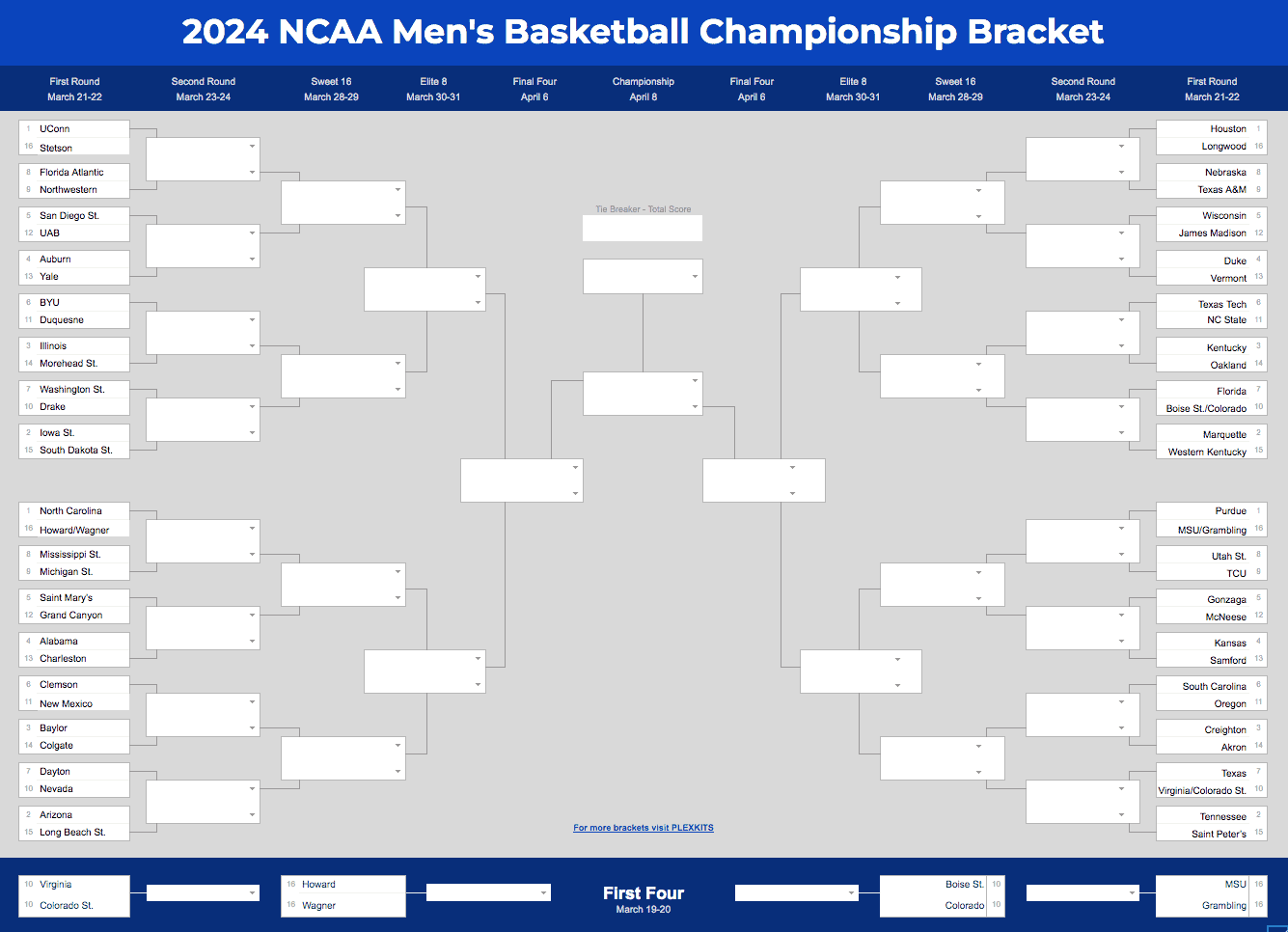 2026 March Madness Bracket Excel amp Google Sheets Template 