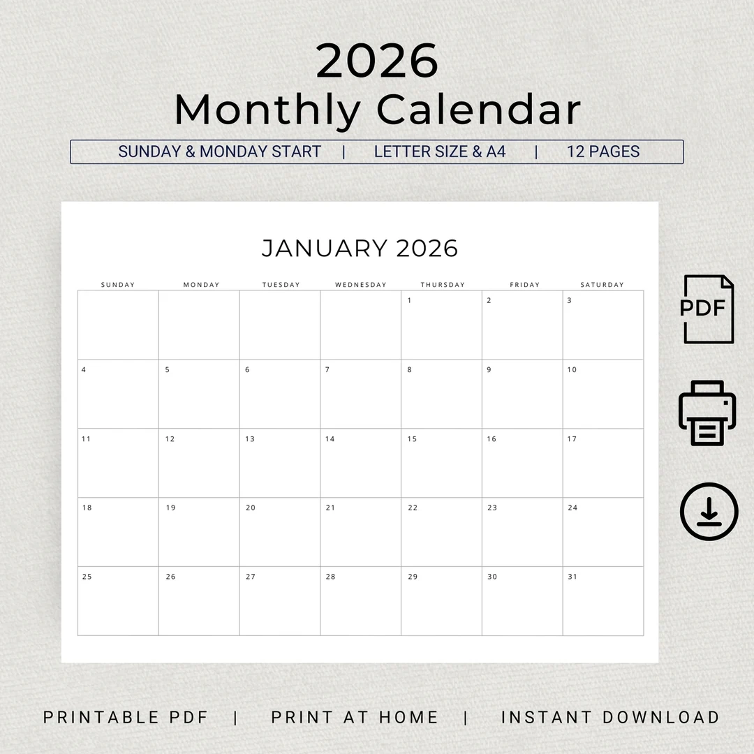 Blank Monthly Planner 2026 Printable