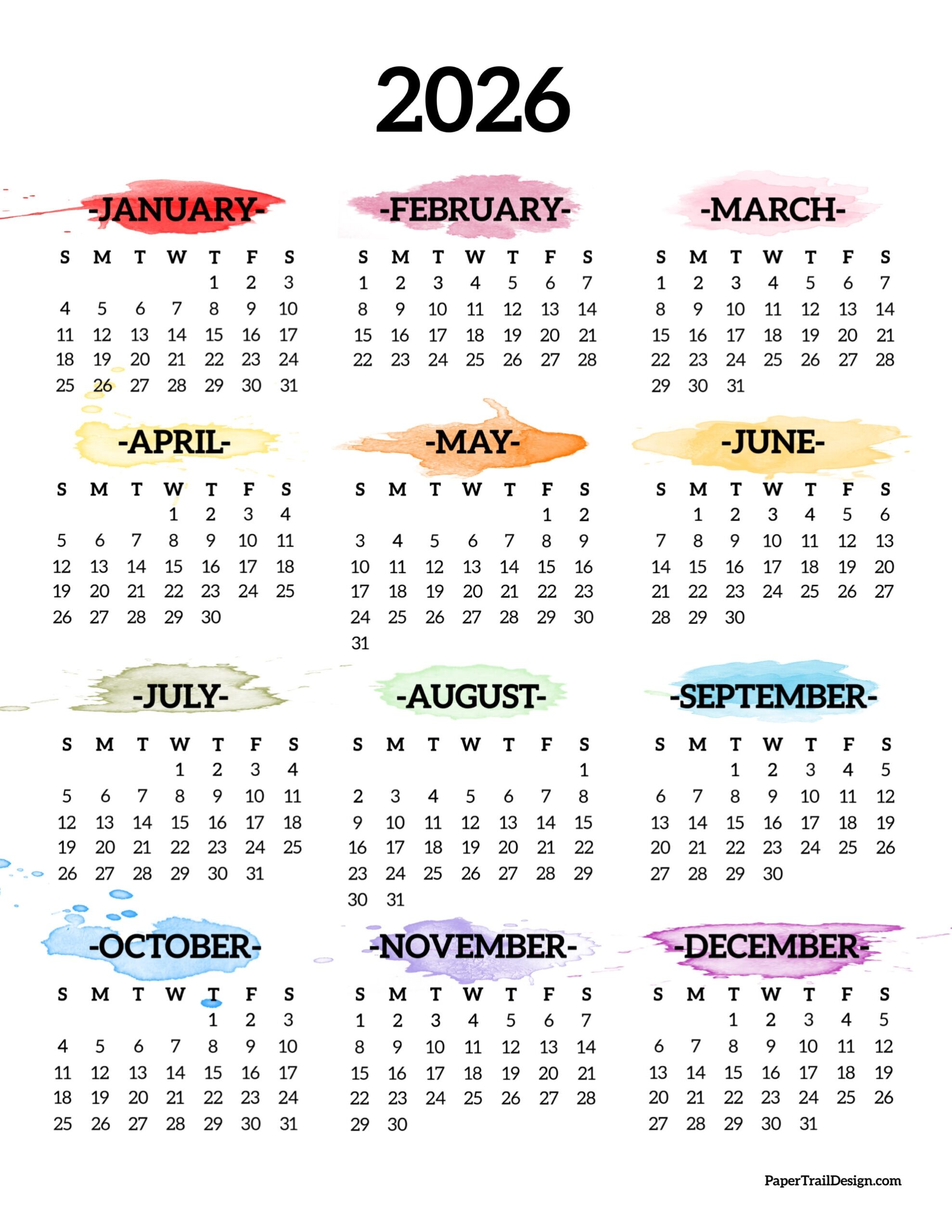 Blank Calendar 2026 Printable Free