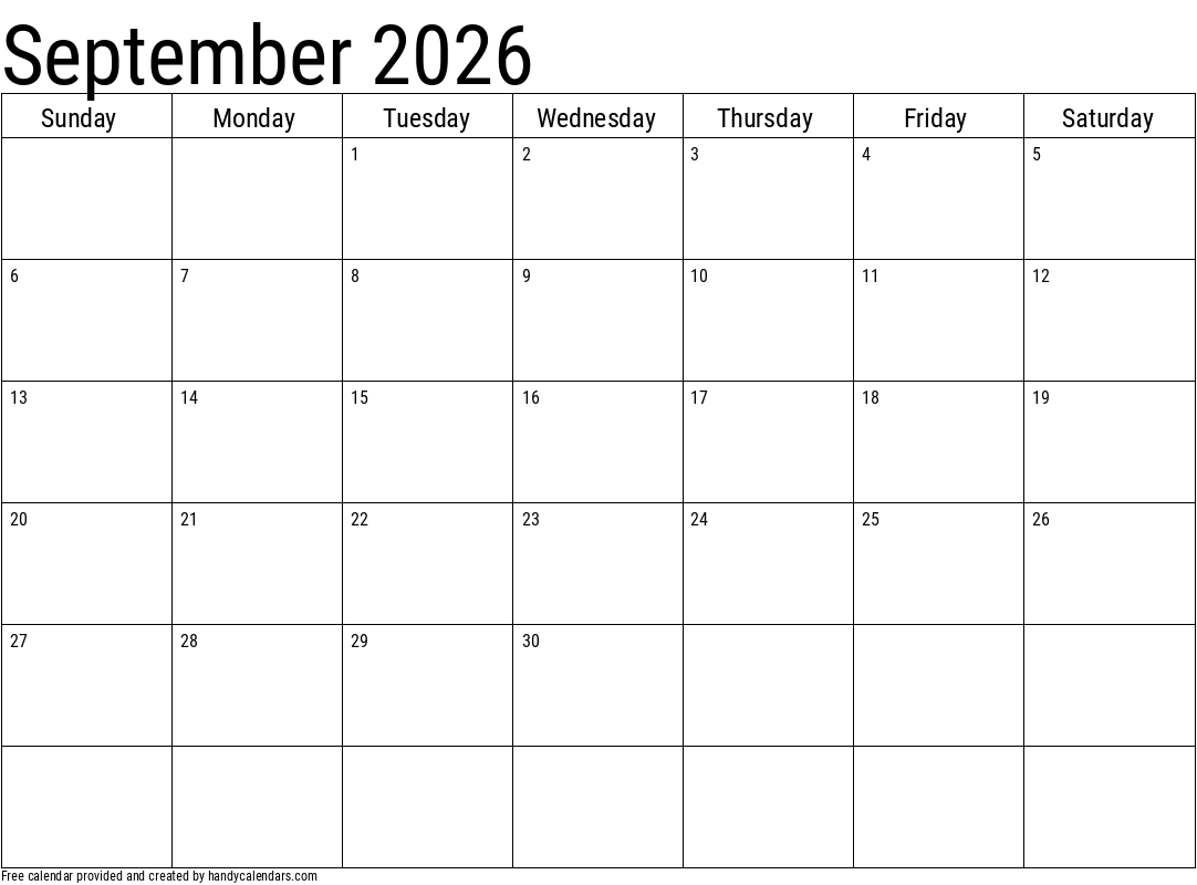 Blank September 2026 Calander Printable