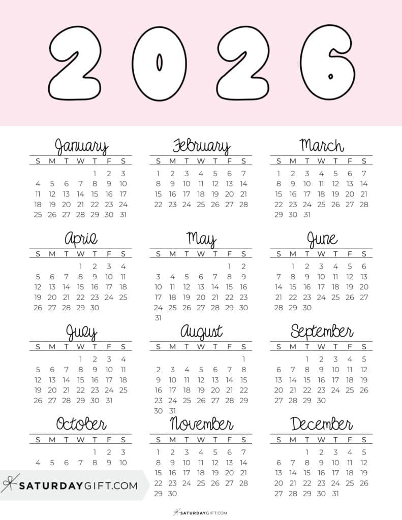 Printable Blank Calendar 2026 Large