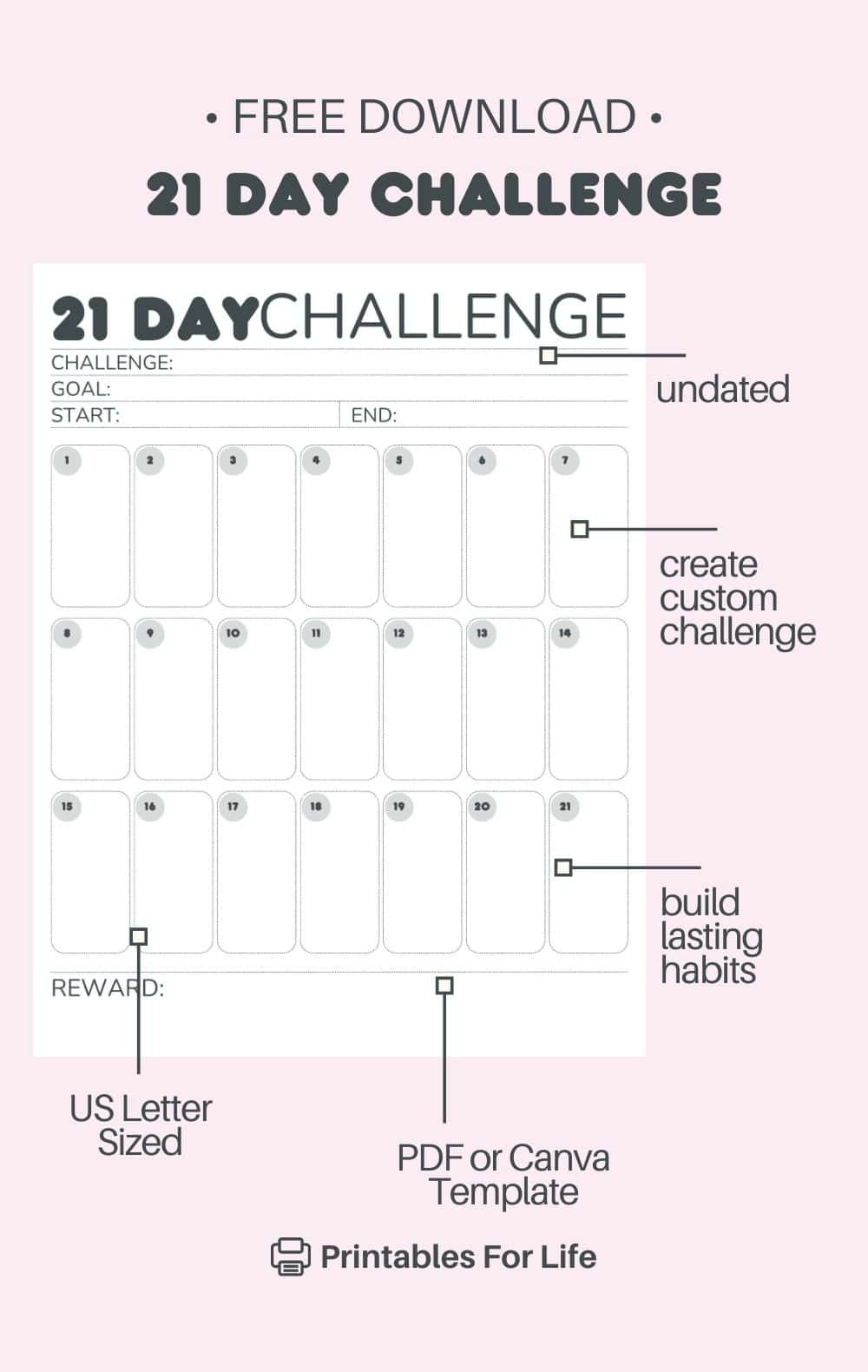 21 Day Challenge Calendar Free Printable Tracker