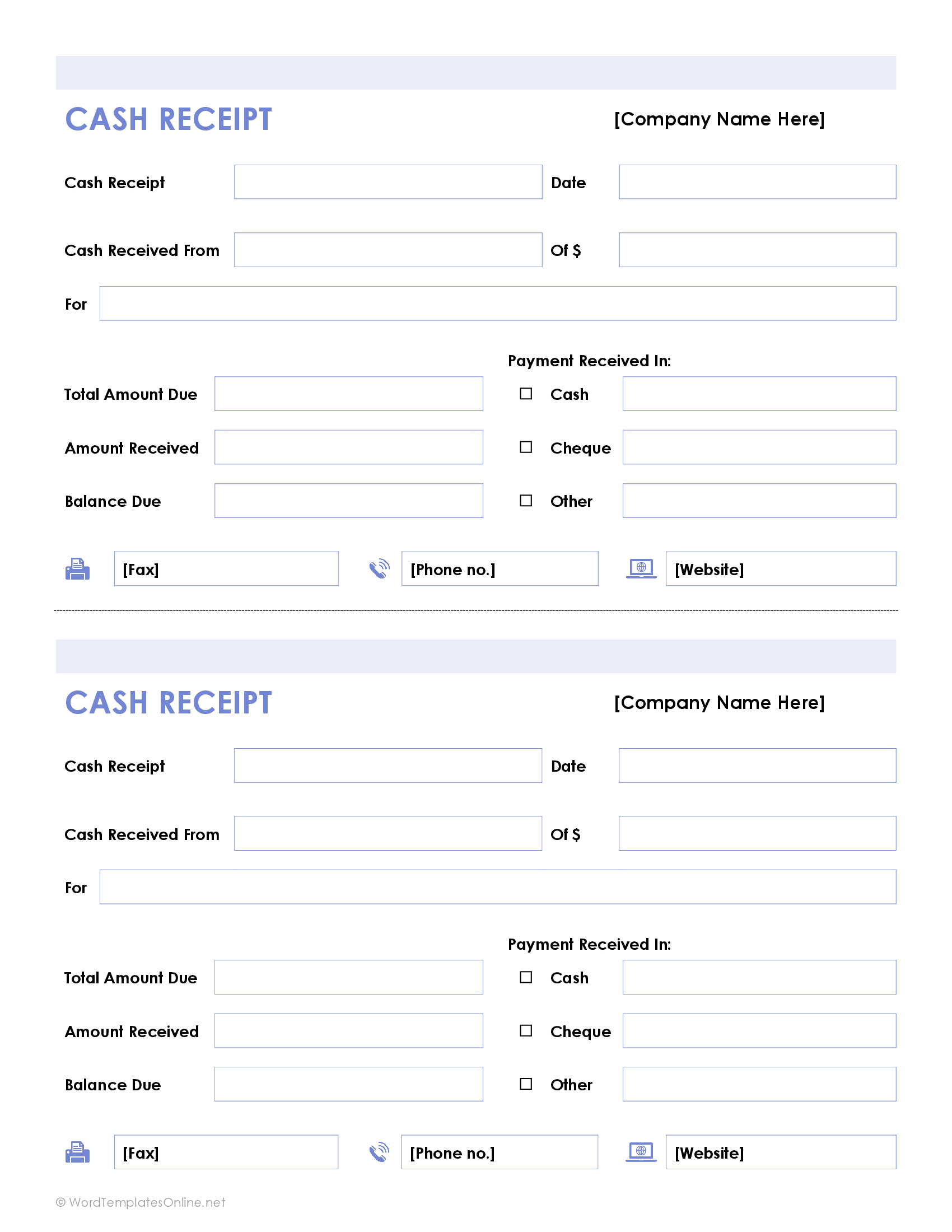 Printable Cash Receipt Blank Forms