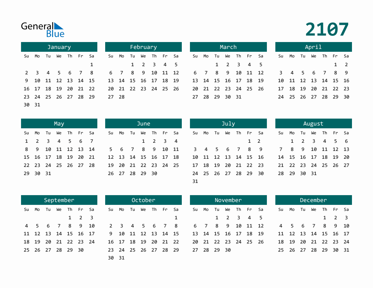 2107 Full Year Calendar