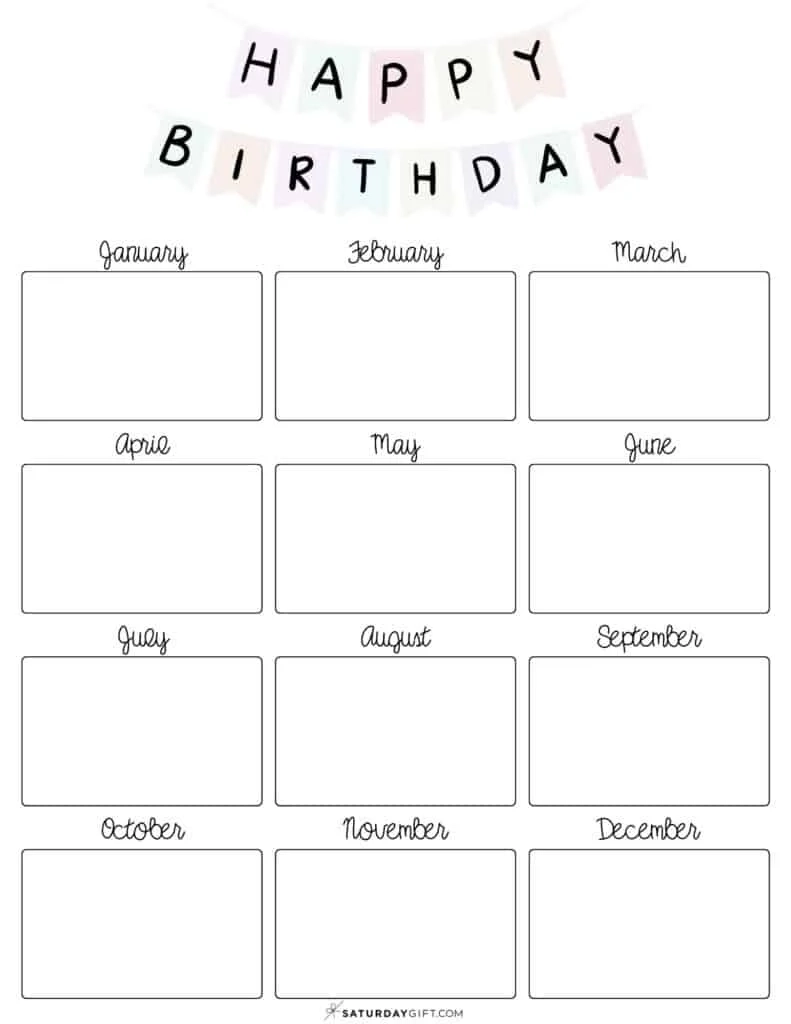 Blank Birthday Calendar Printable