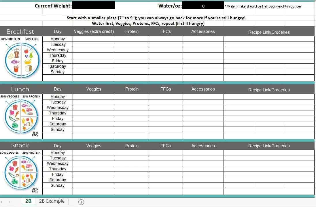 2B Mindset Meal Planner Excel Spreadsheet Etsy