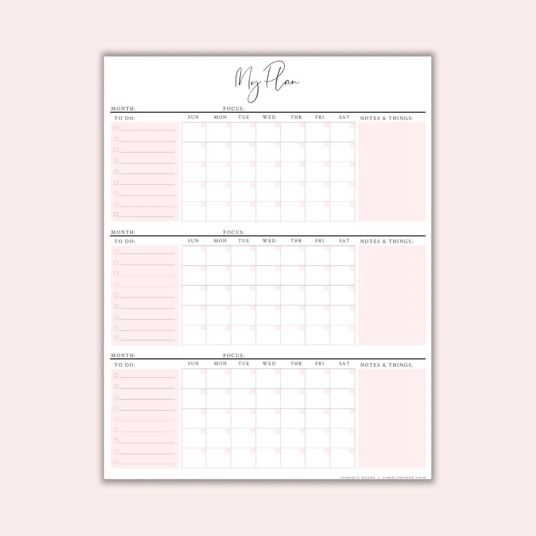 3 Month Blank Calendar Printable