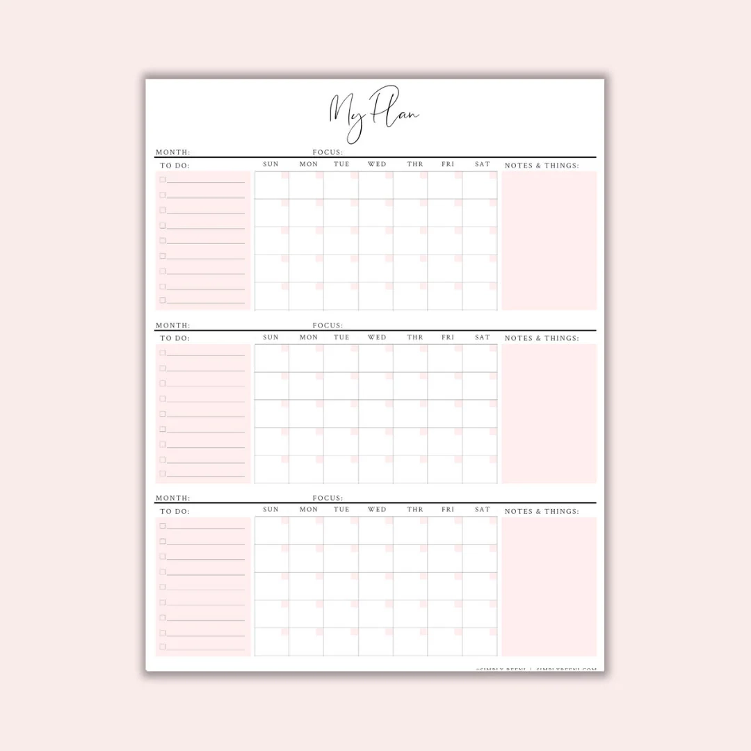 3 Month Calendar Printable Blank