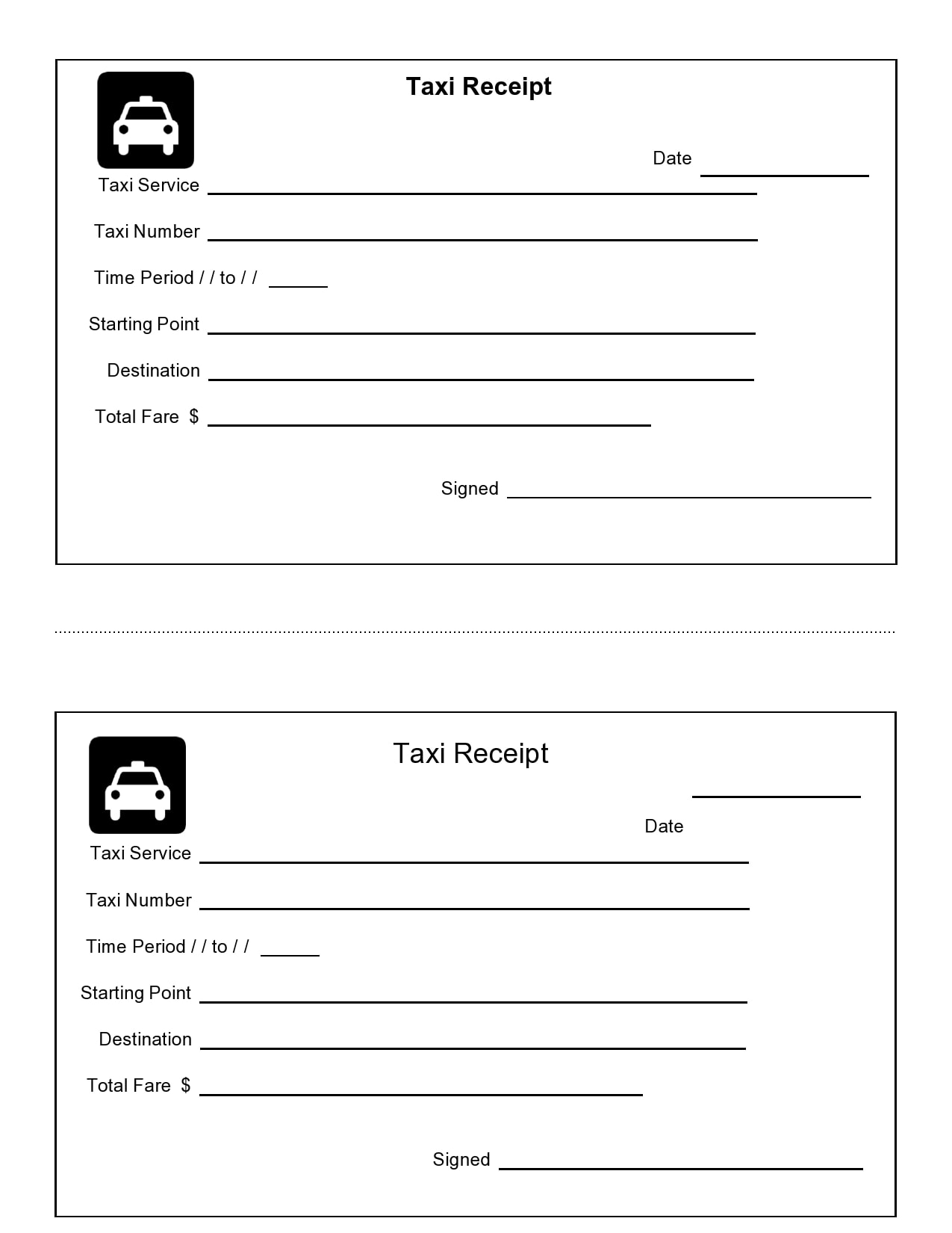 30 Blank Taxi Receipt Templates Free TemplateArchive