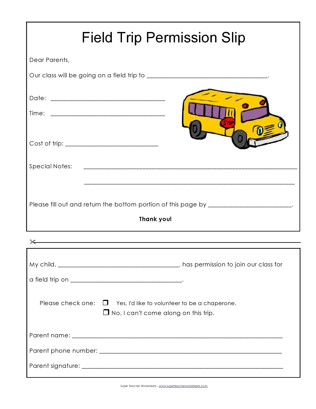 Blank Printable Permission Slips
