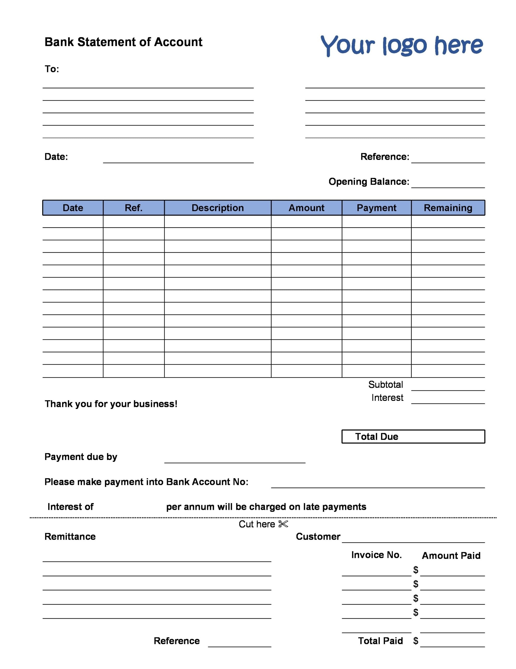 Printable Blank Bank Statement