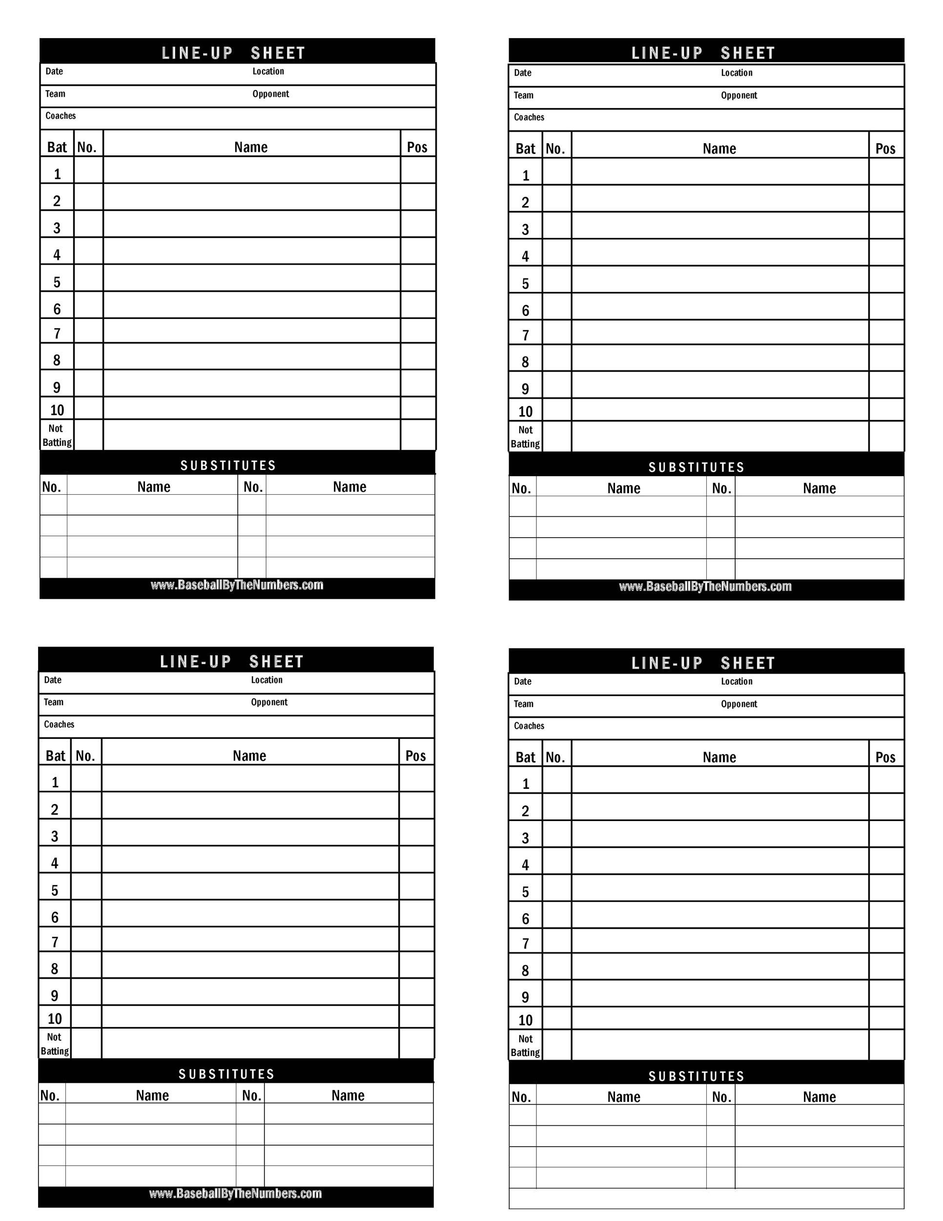 Printable Blank Lineup