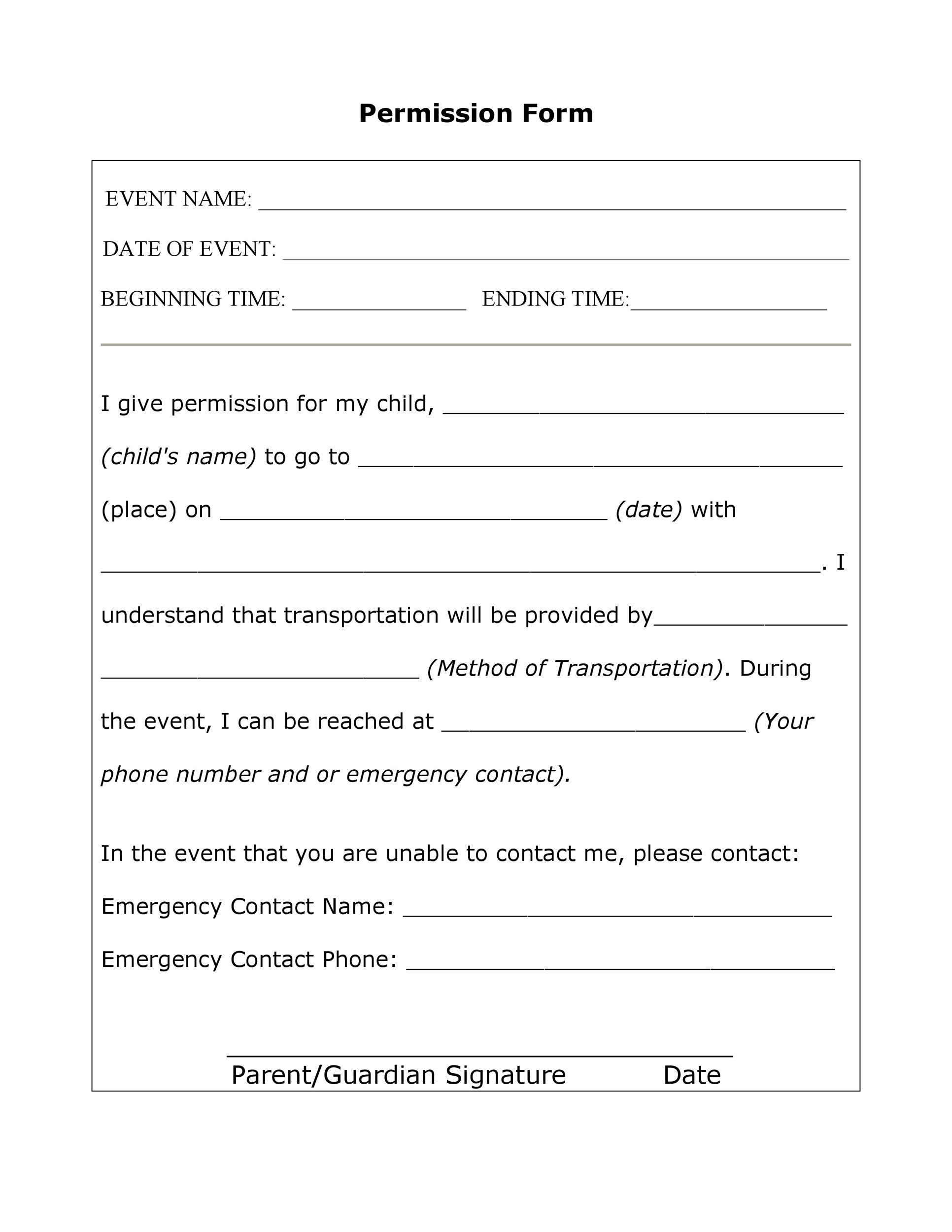 35 Permission Slip Templates amp Field Trip Forms