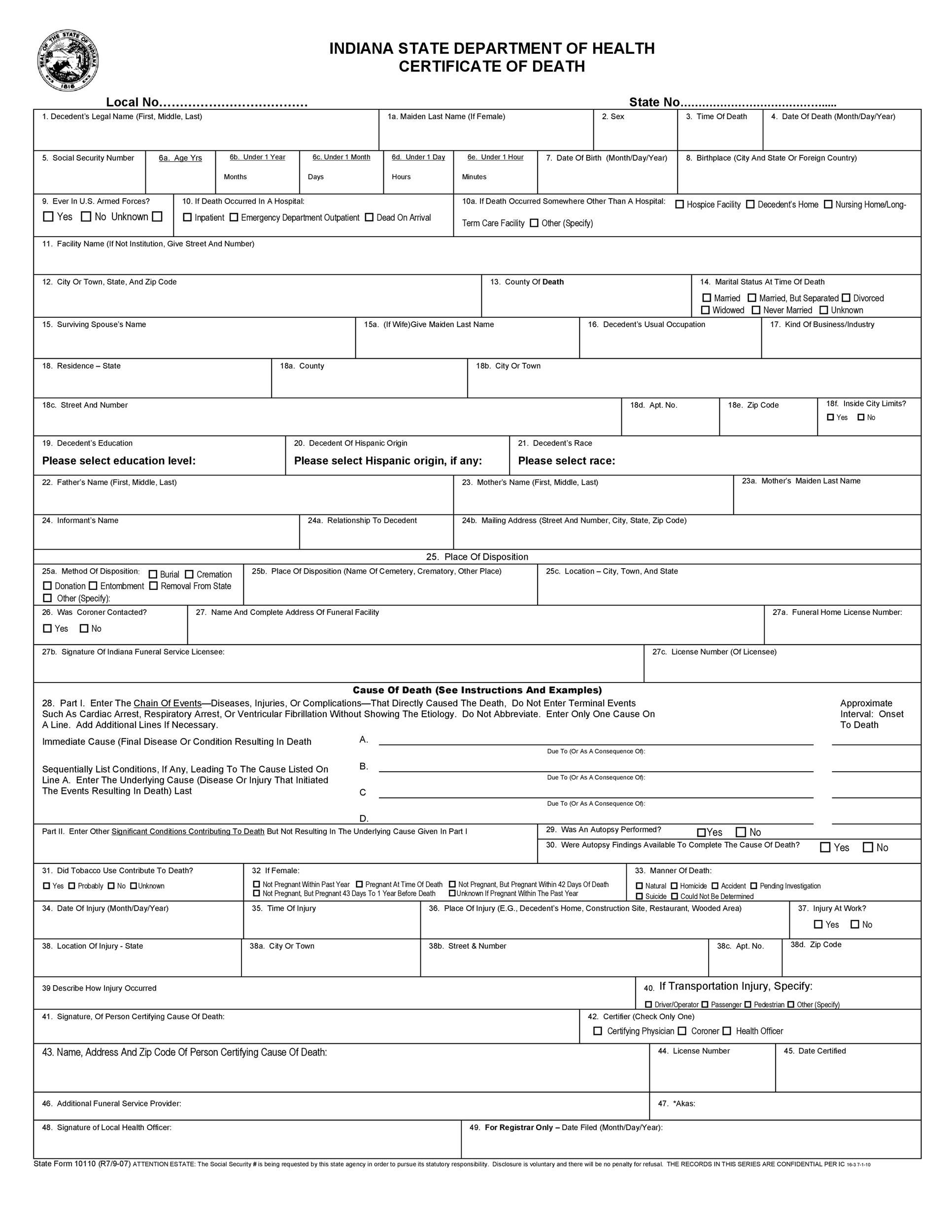 37 Blank Death Certificate Templates 100 FREE TemplateLab