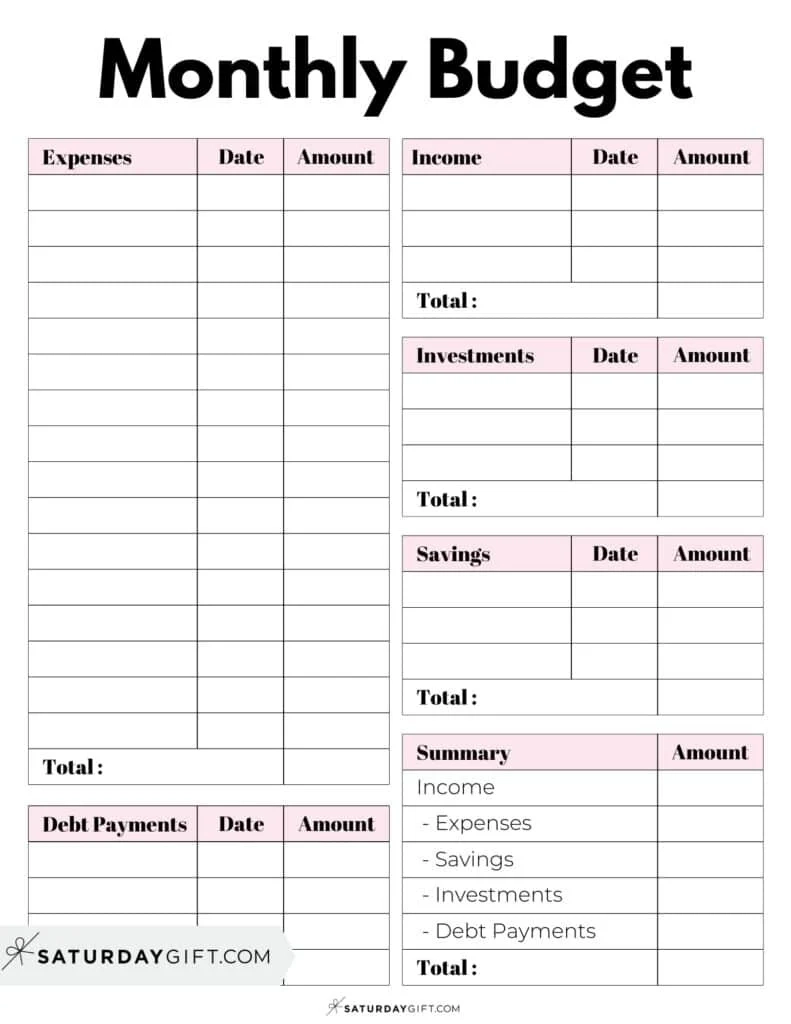 Blank Monthly Budget Worksheet Printable