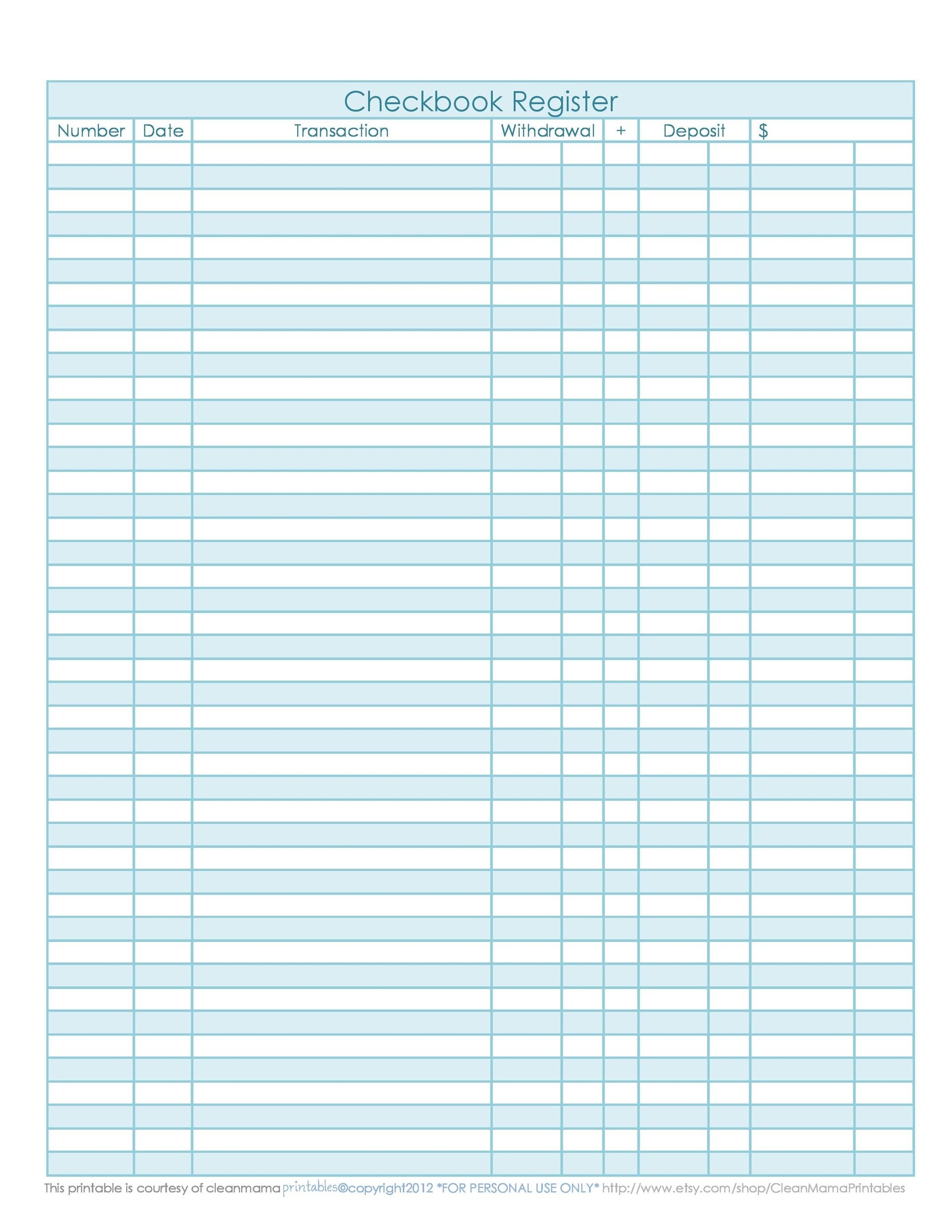 39 Checkbook Register Templates 100 Free Printable 