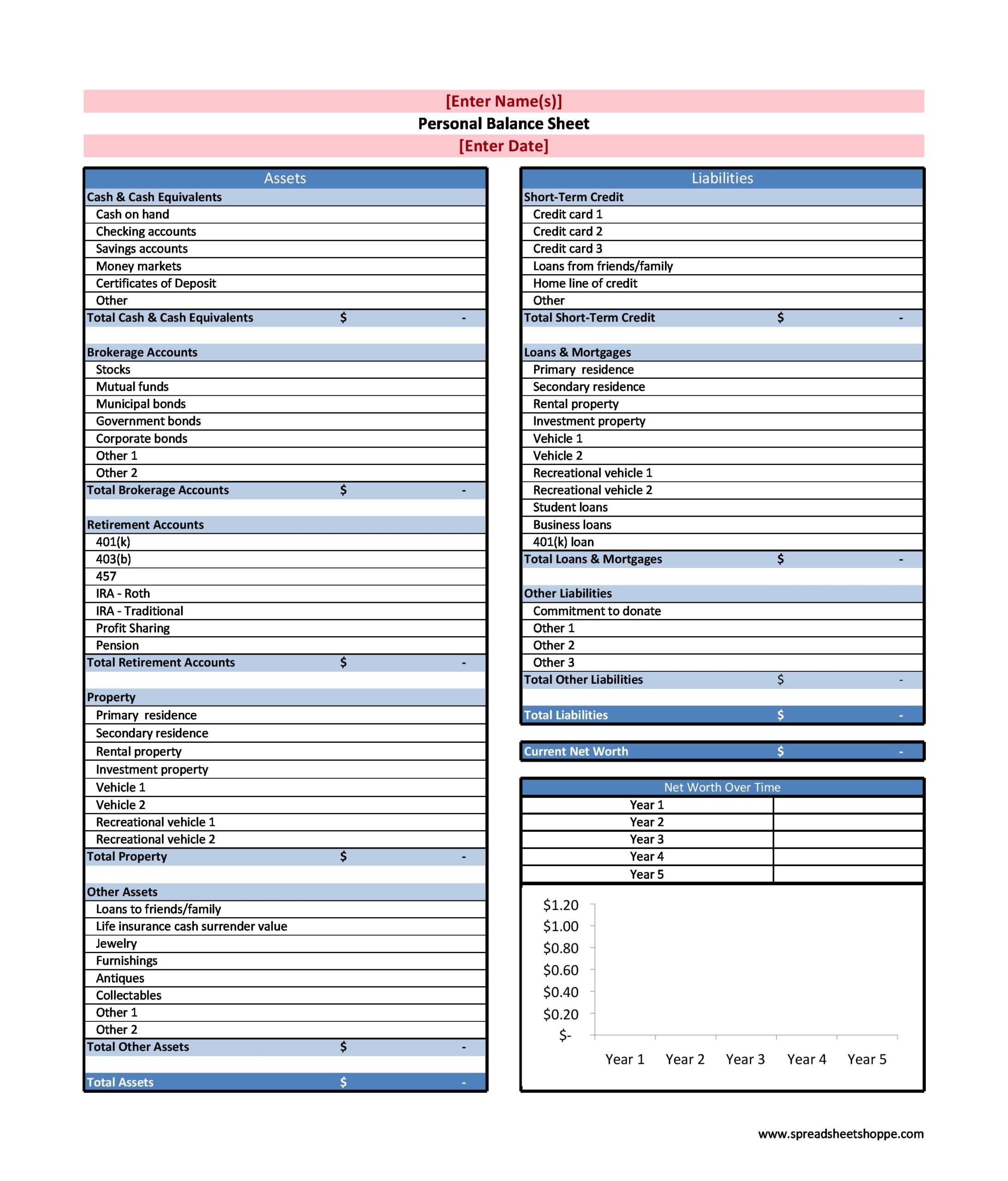Printable Blank Marital Balance Sheet