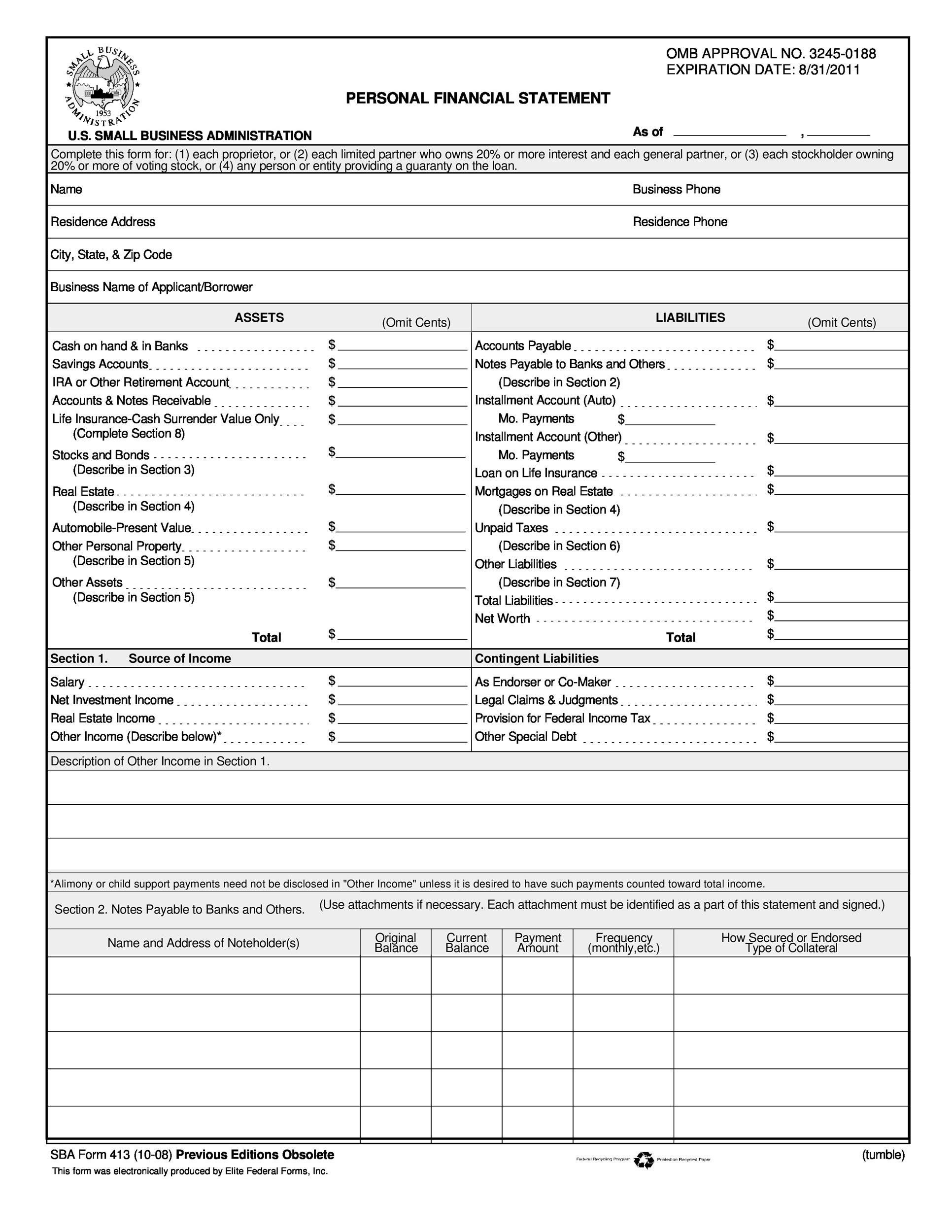 40 Personal Financial Statement Templates amp Forms TemplateLab