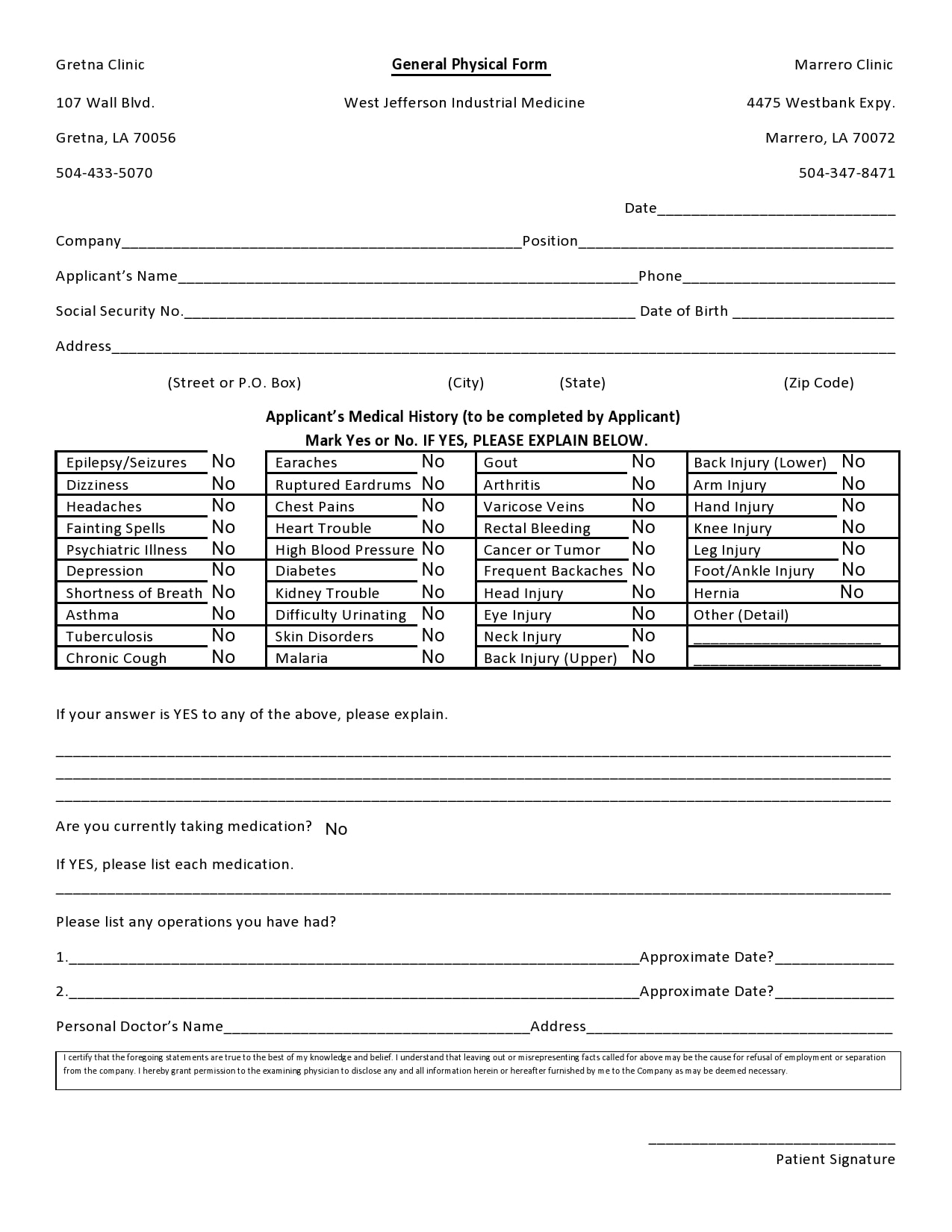 Printable Blank Physical Form