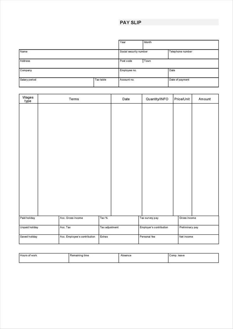 Printable Blank Pay Stubs Template