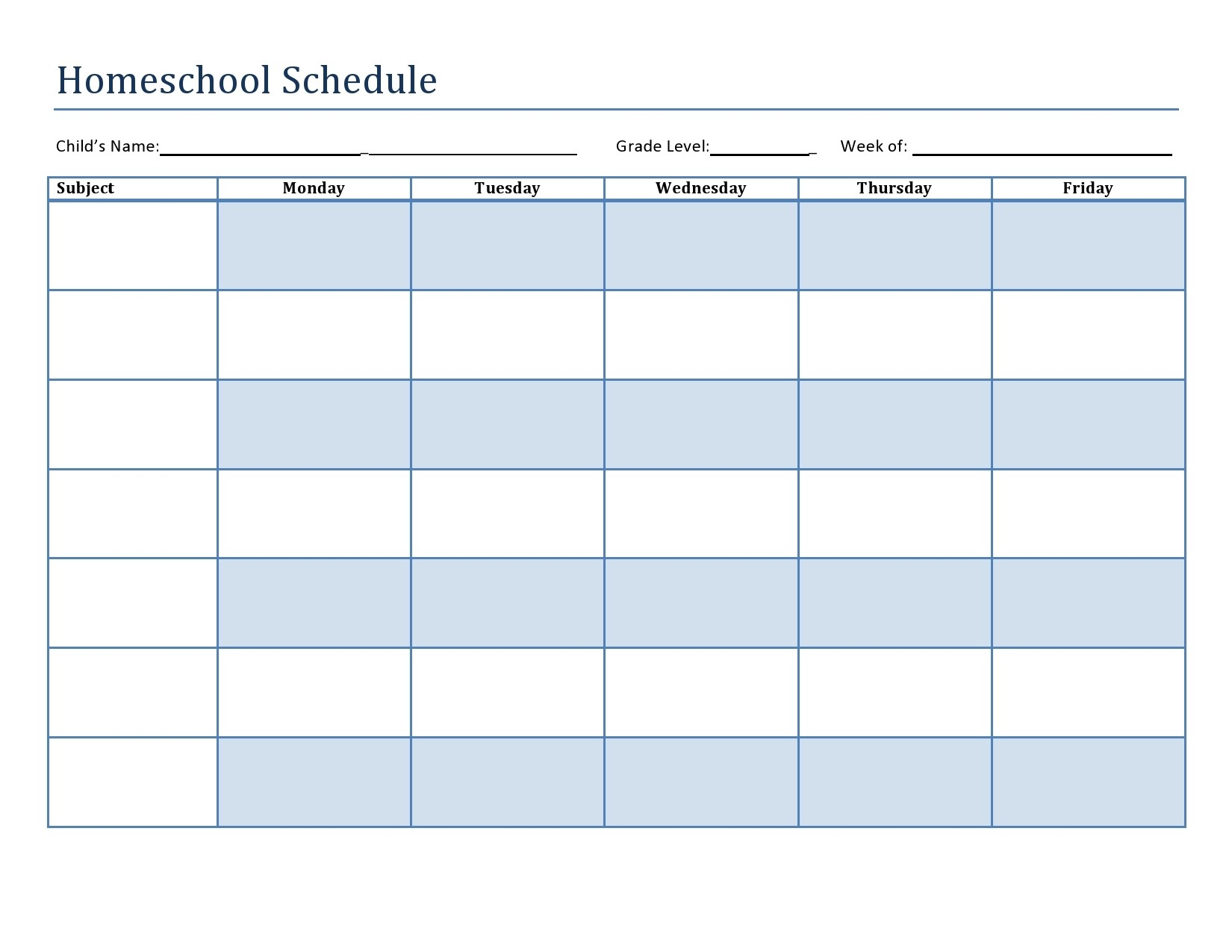 Blank Weekly Homechool Calendar Printable