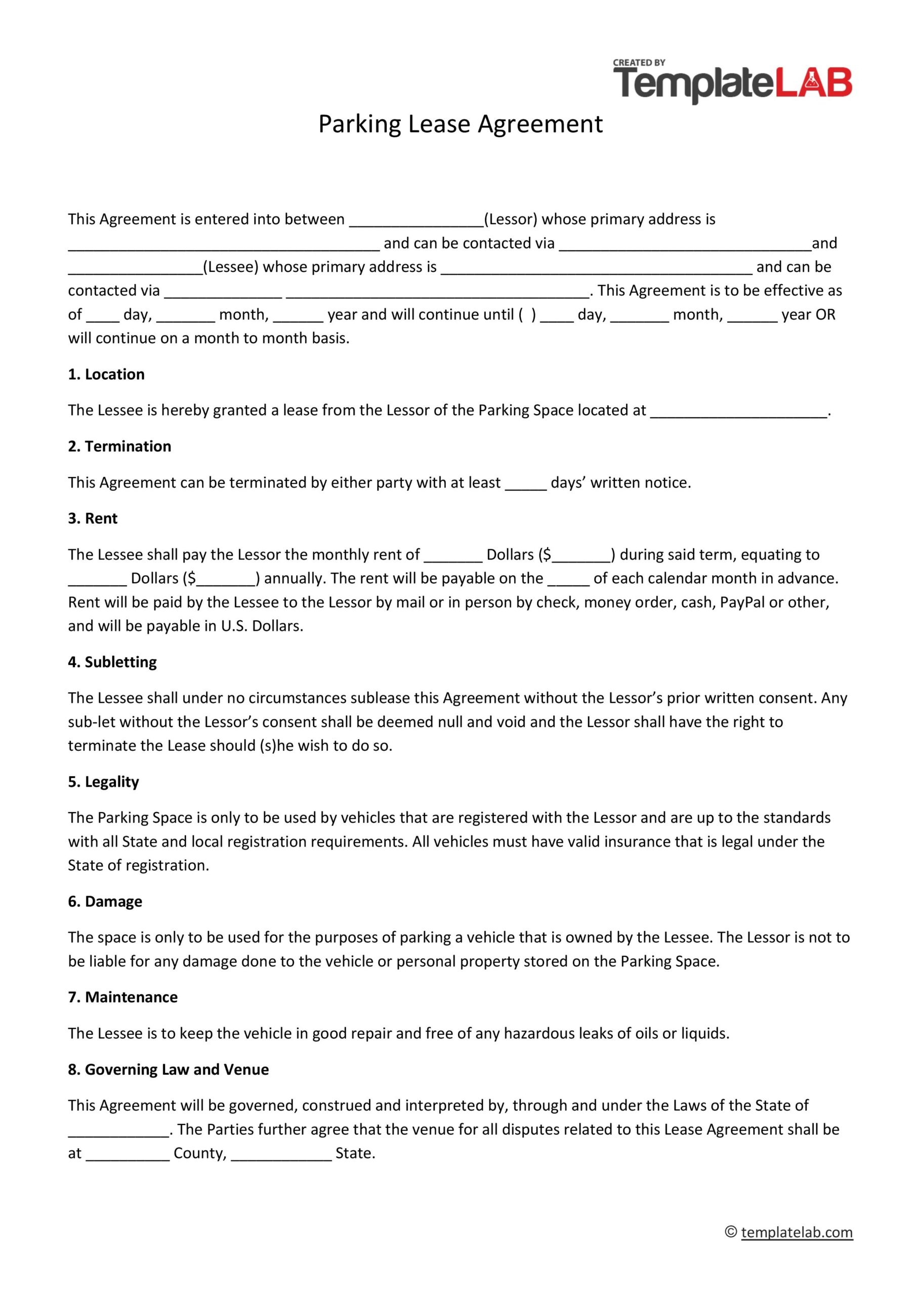 Blank Printable Year Lease Forms