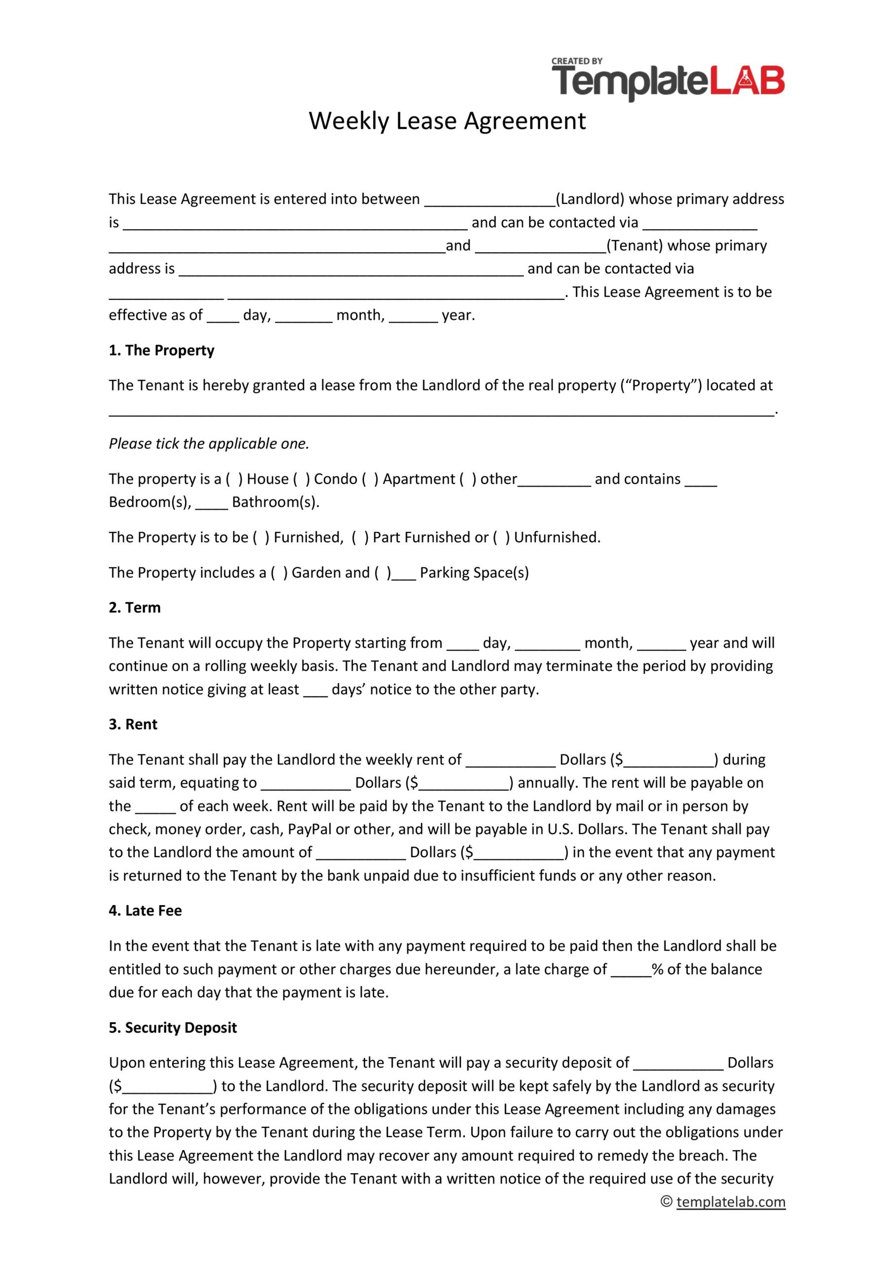 Property Lease Agreement Blank Printable