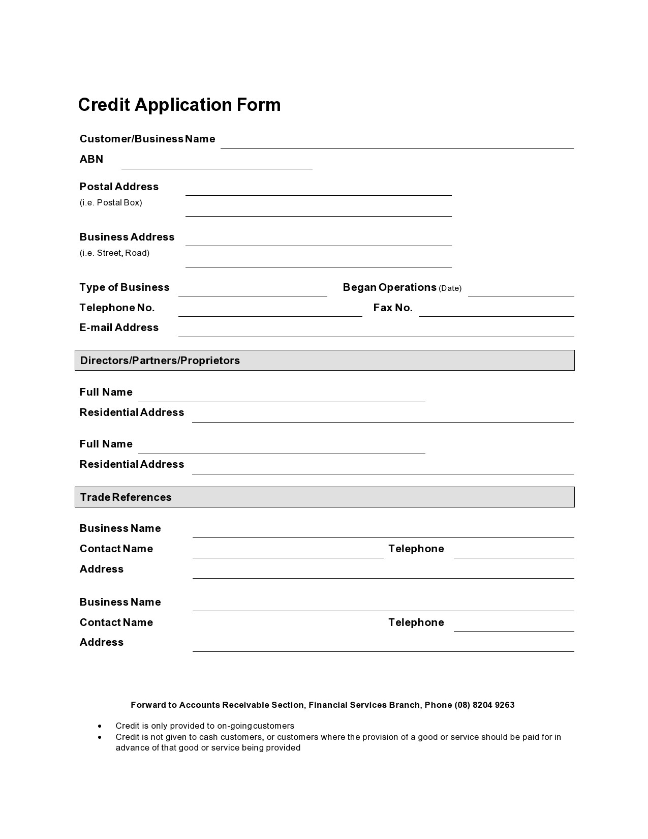 Business Application Blank Printable